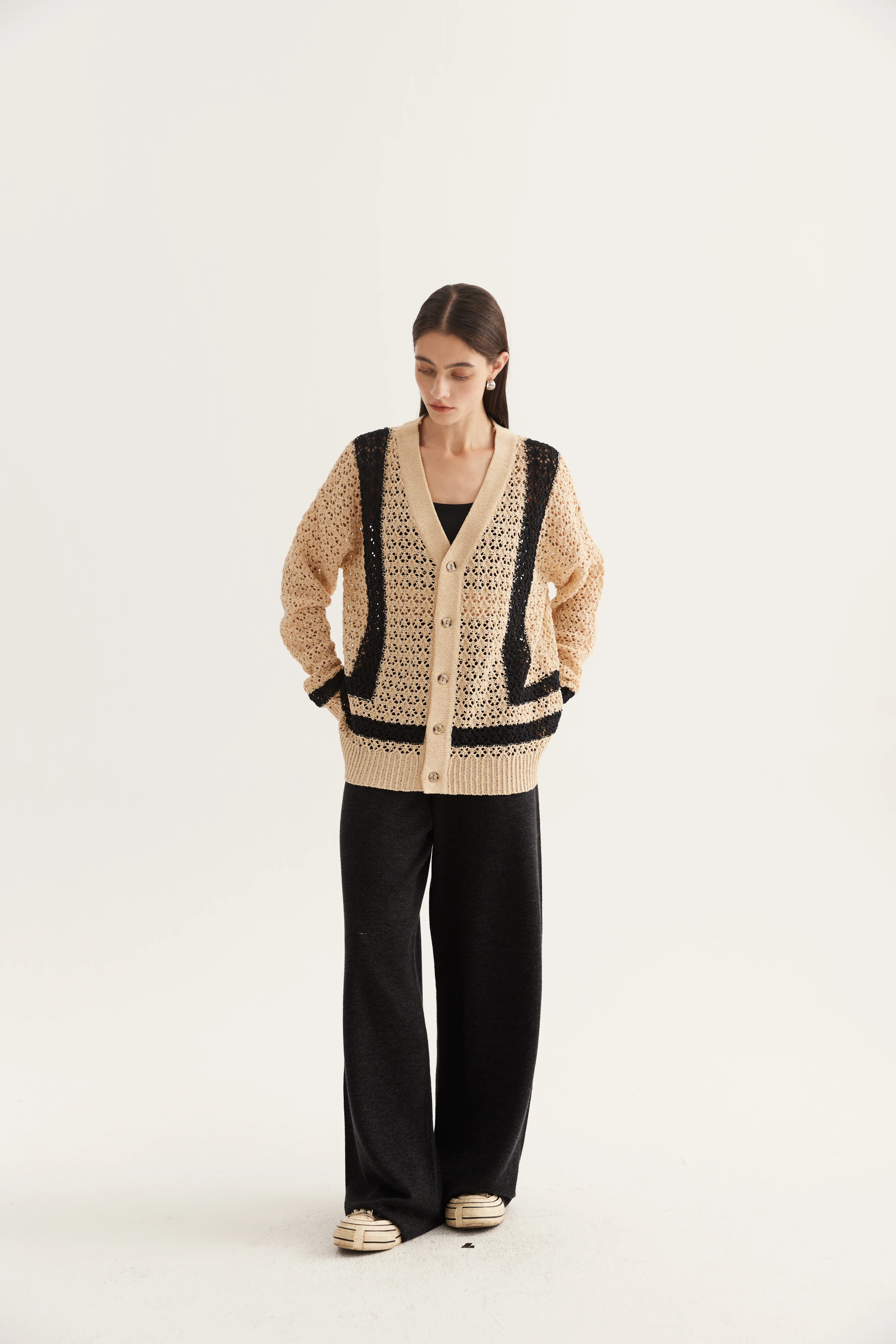 Washi-Effect Openwork Cardigan reference view 2