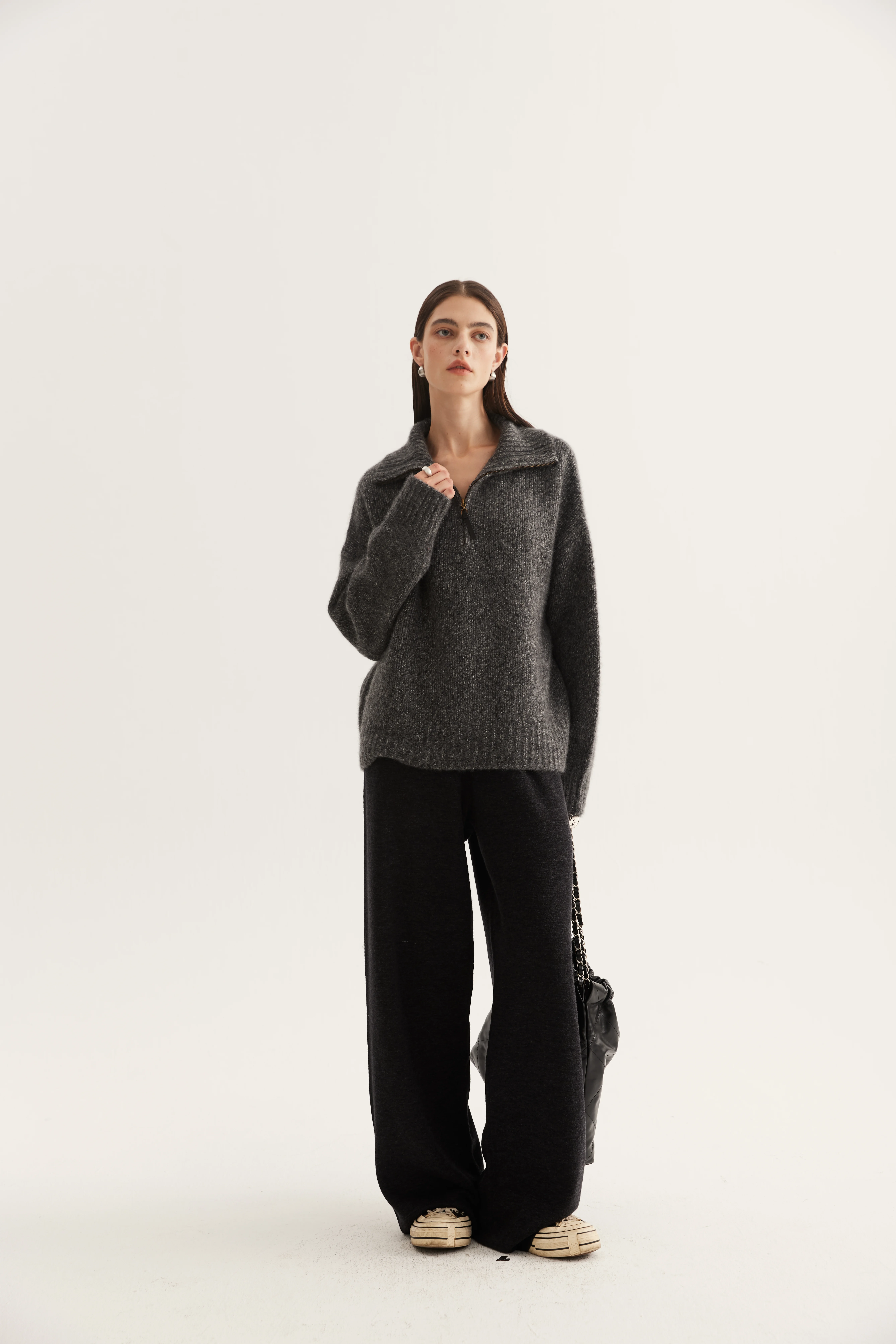 Cashmere Silk Zip-Neck Pullover reference view 2