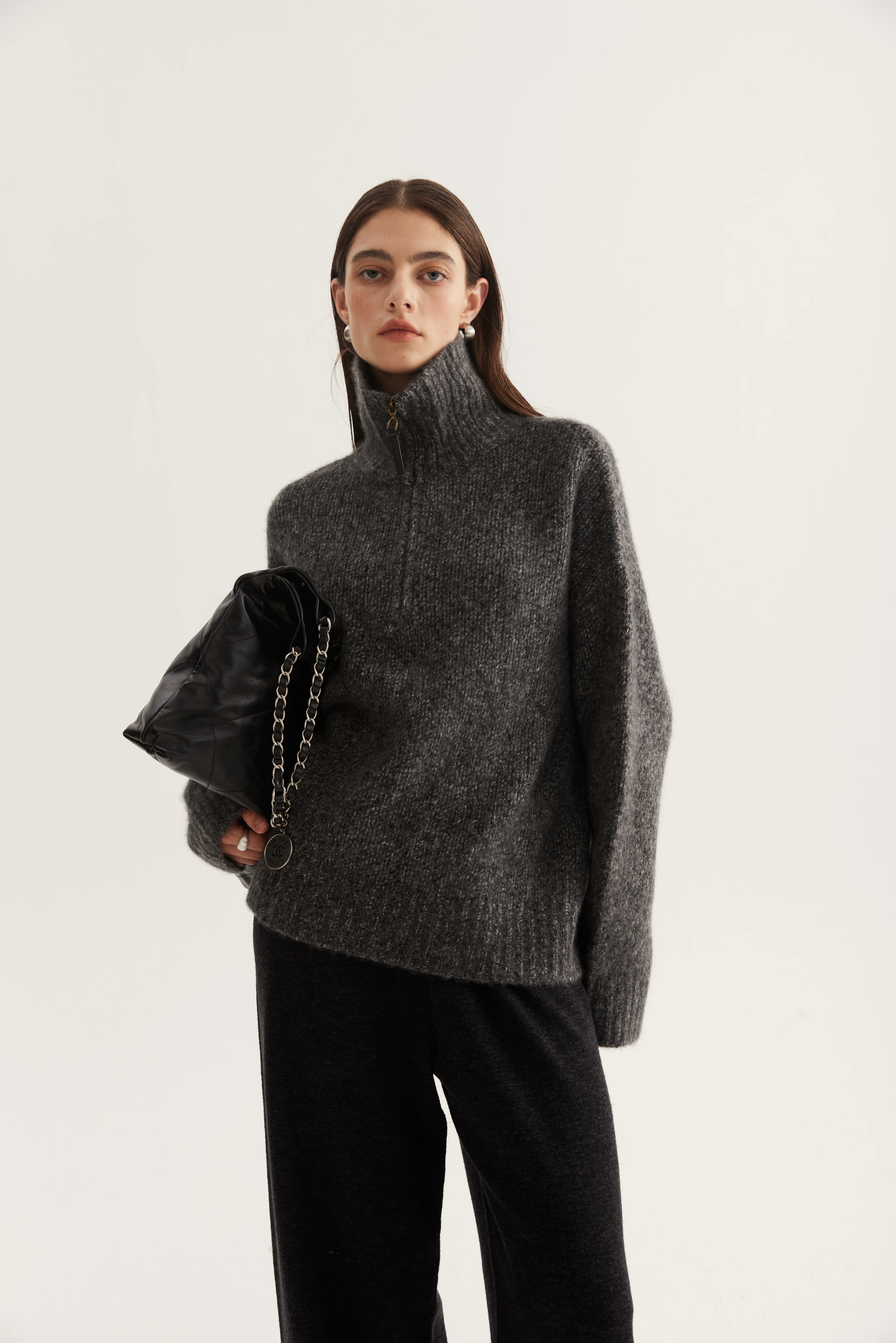 Cashmere Silk Zip-Neck Pullover reference view 3