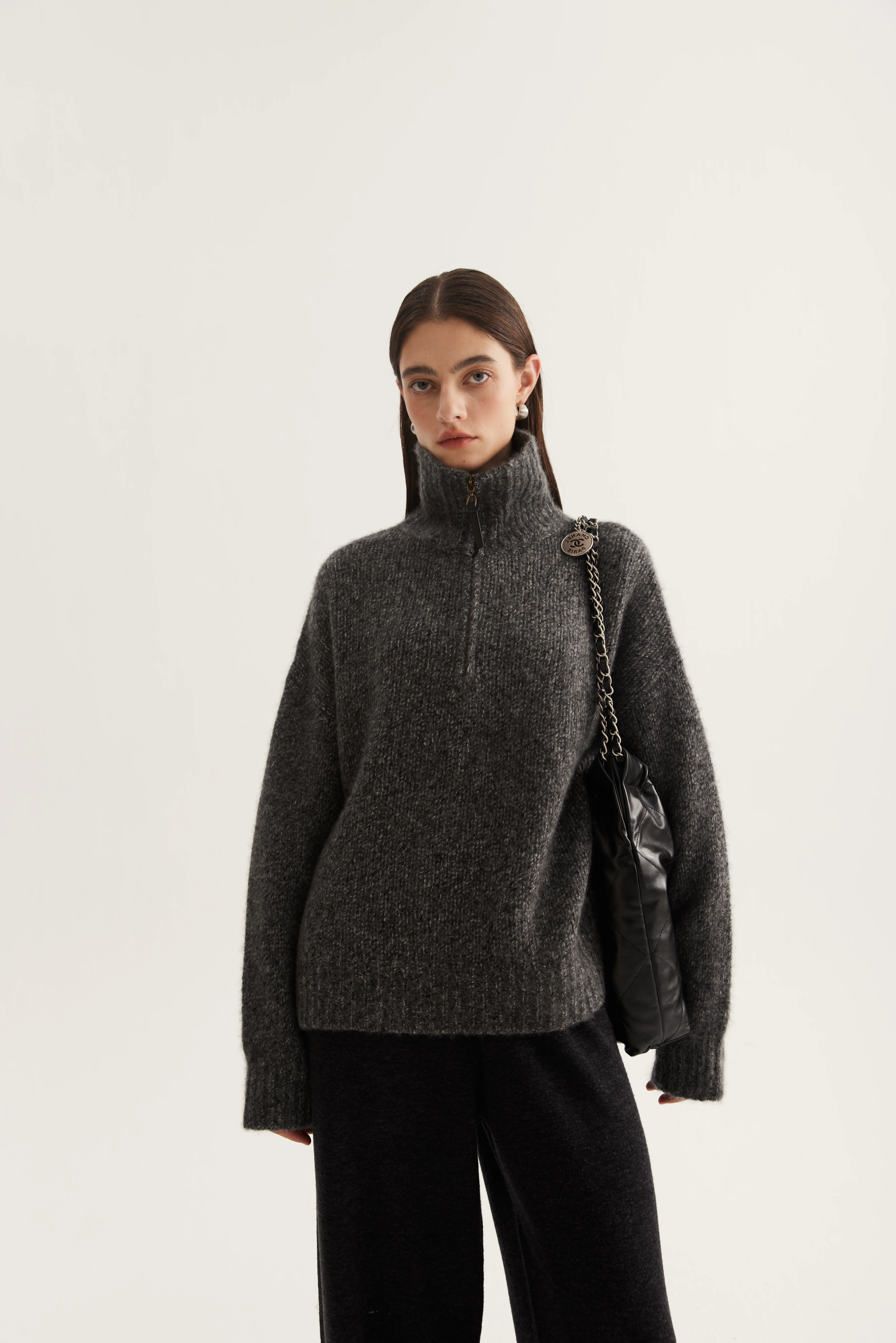 Cashmere Silk Zip-Neck Pullover reference view 4