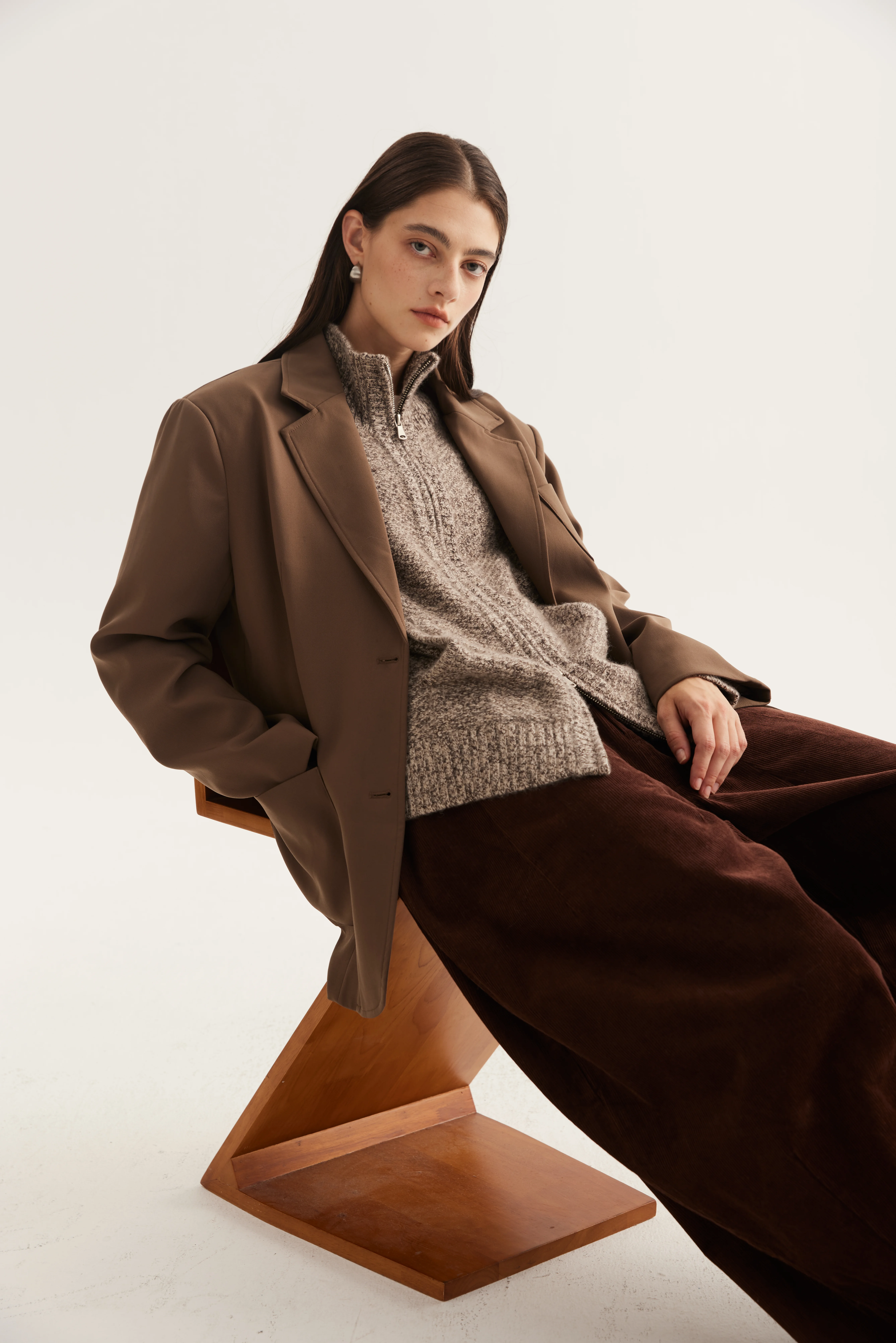 Marl-Effect Cashmere Zip Pullover reference view 3