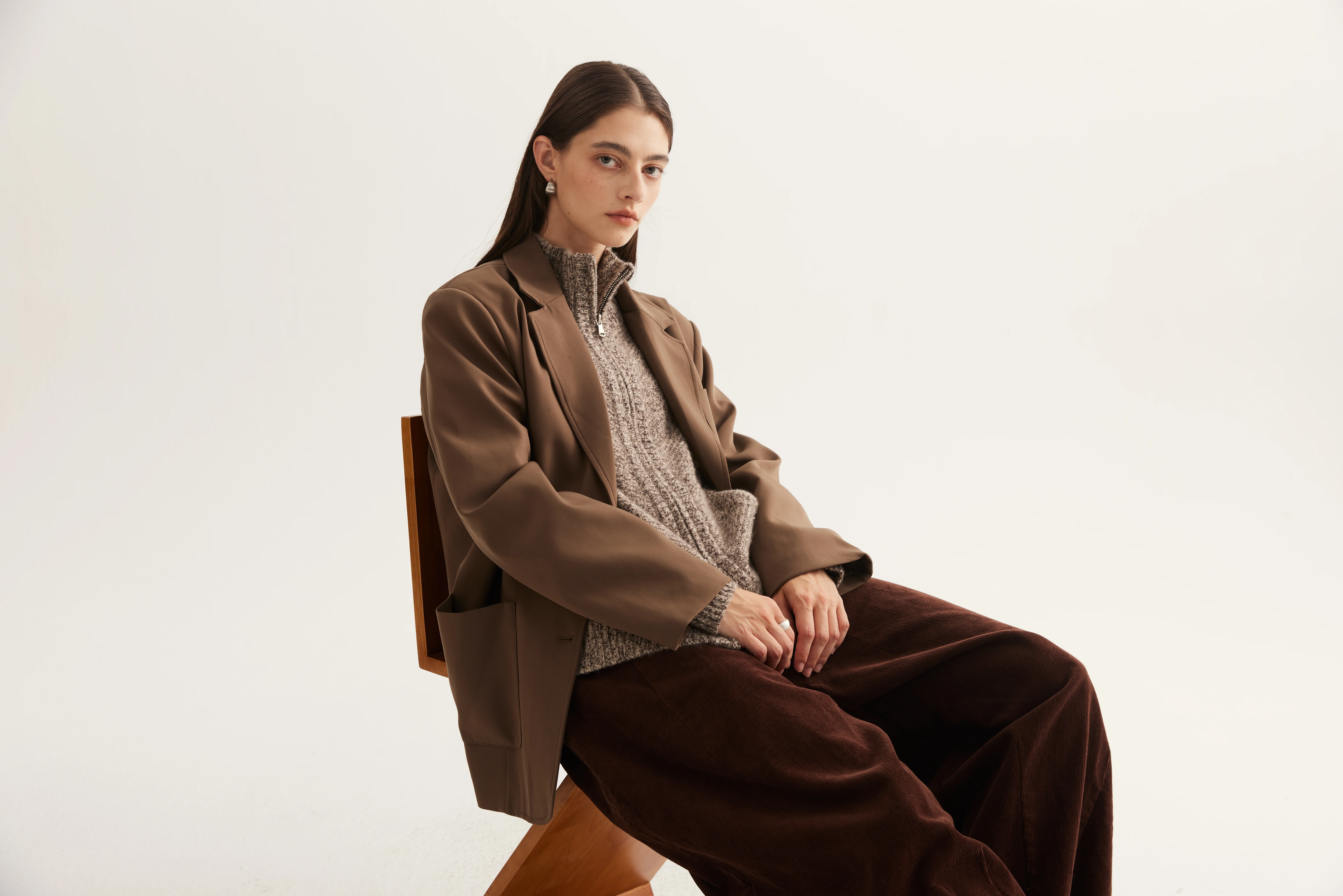 Marl-Effect Cashmere Zip Pullover reference view 4