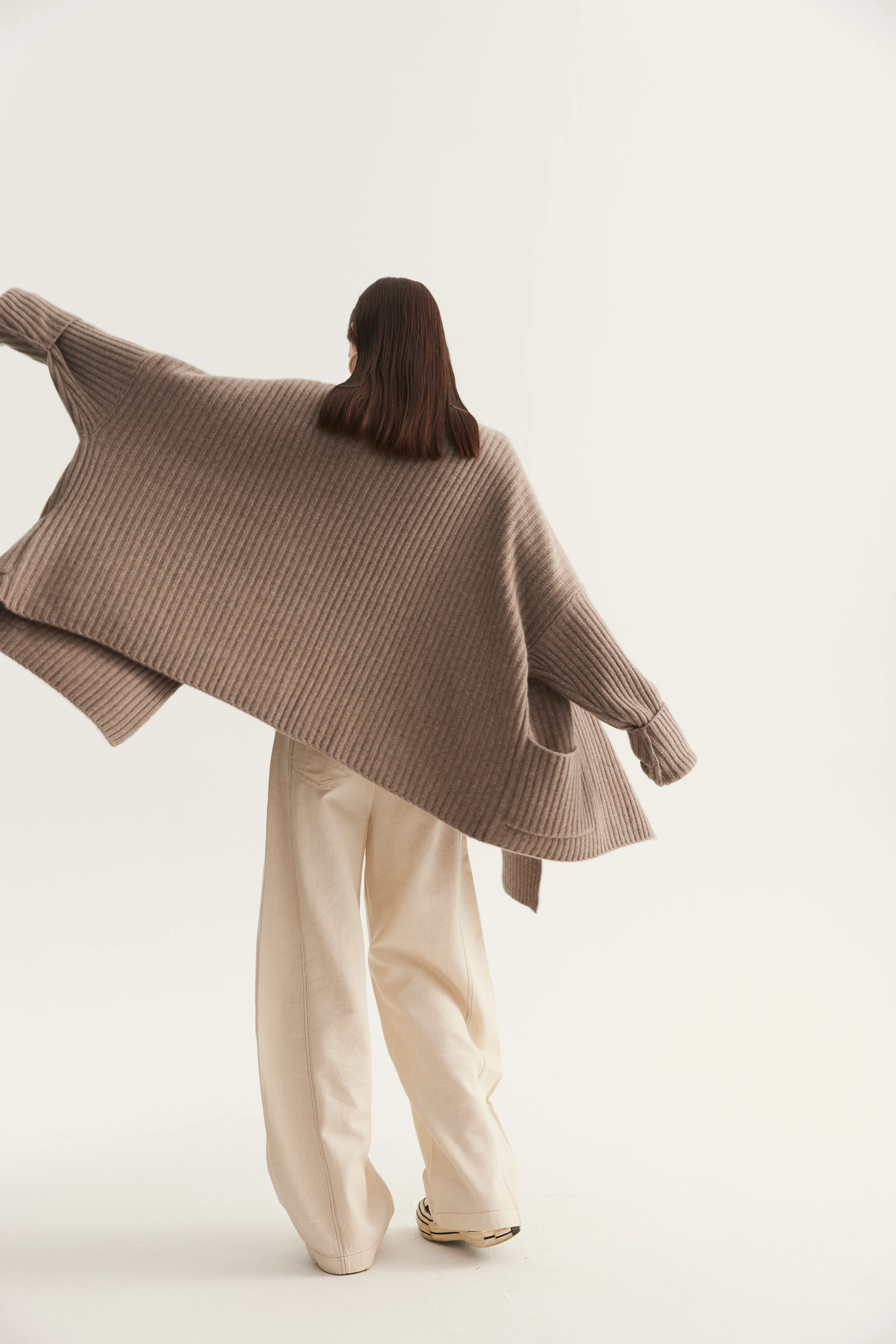 Wide Ribbed Cashmere Wrap Cardigan reference view 2