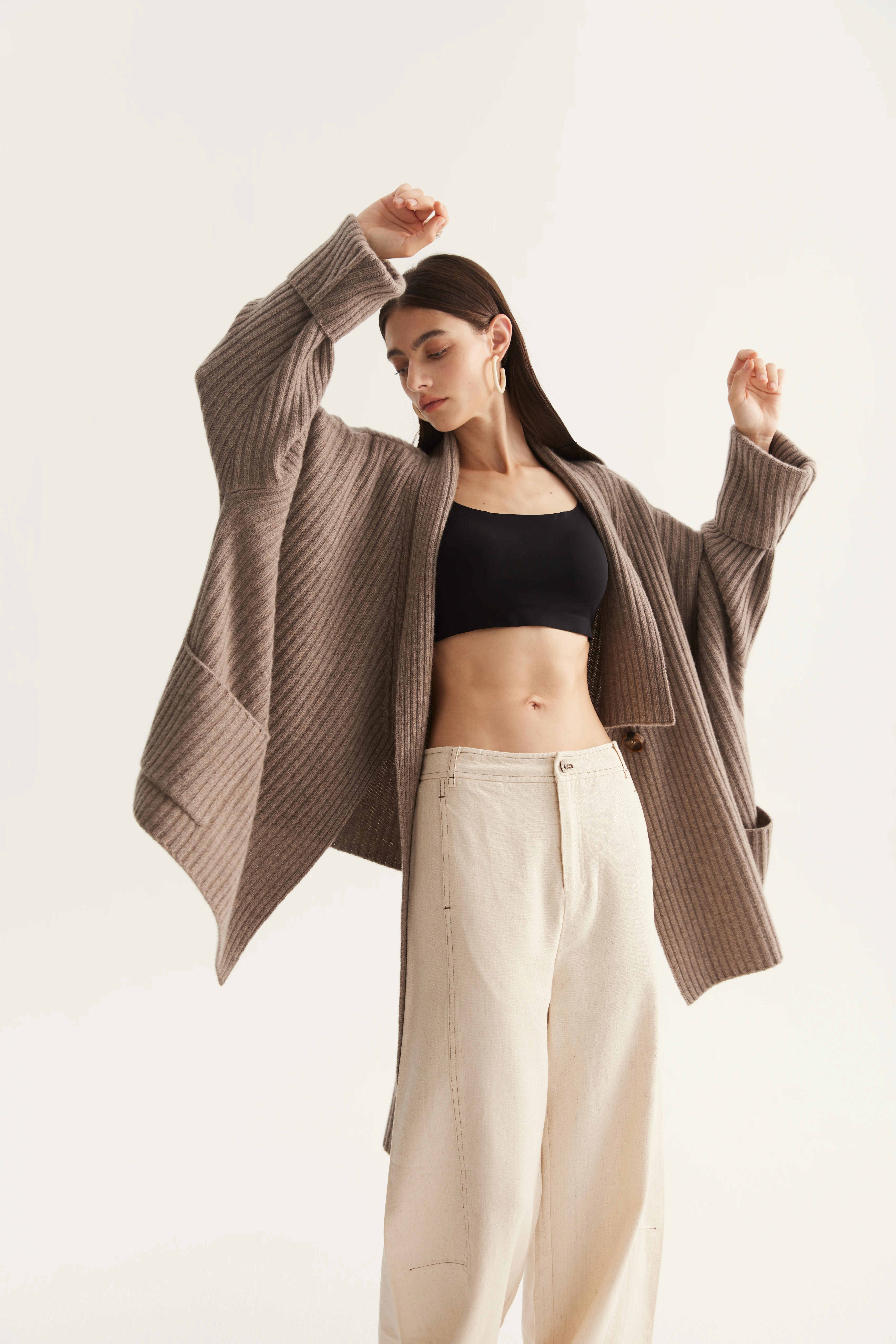 Wide Ribbed Cashmere Wrap Cardigan reference view 4