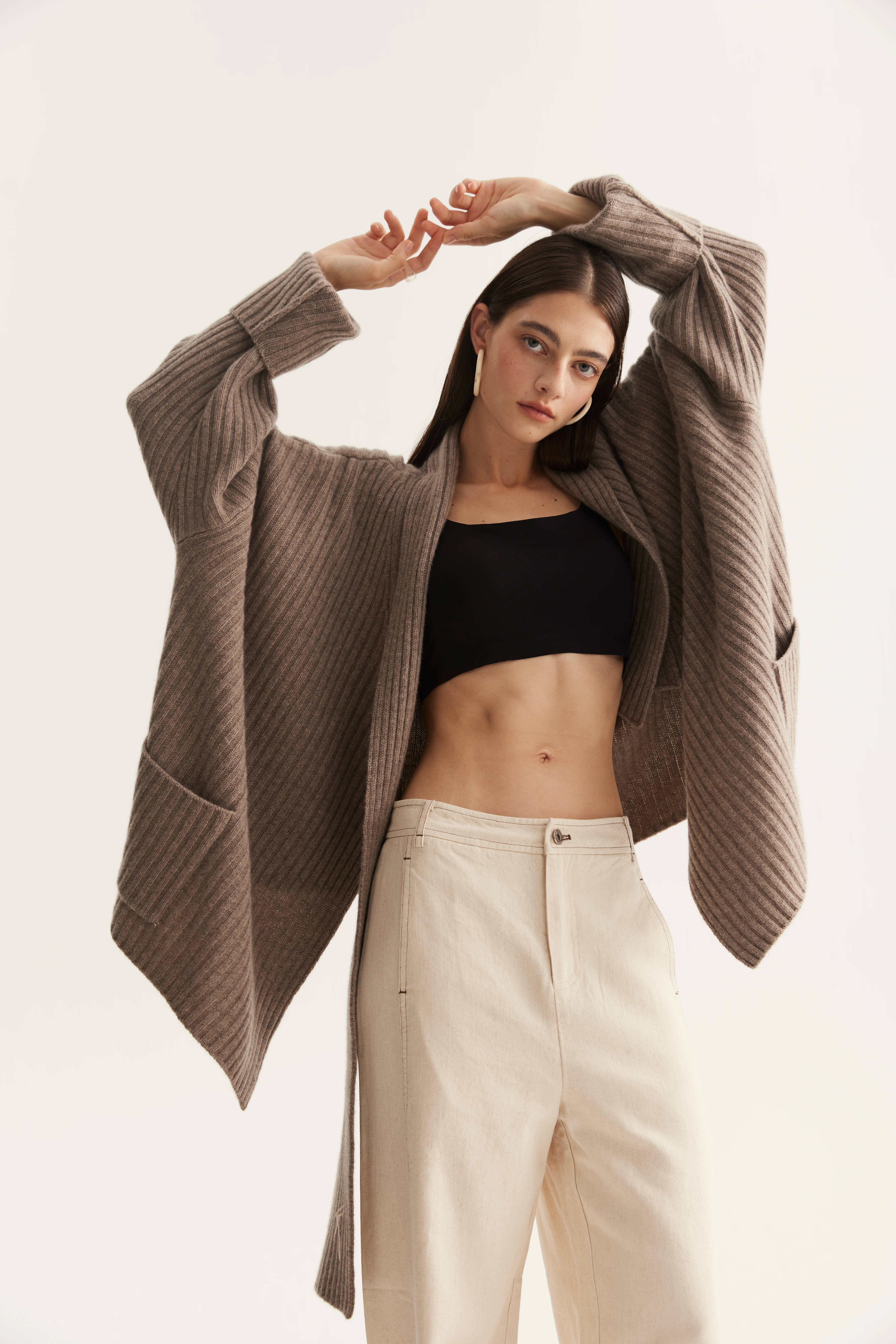 Wide Ribbed Cashmere Wrap Cardigan reference view 5