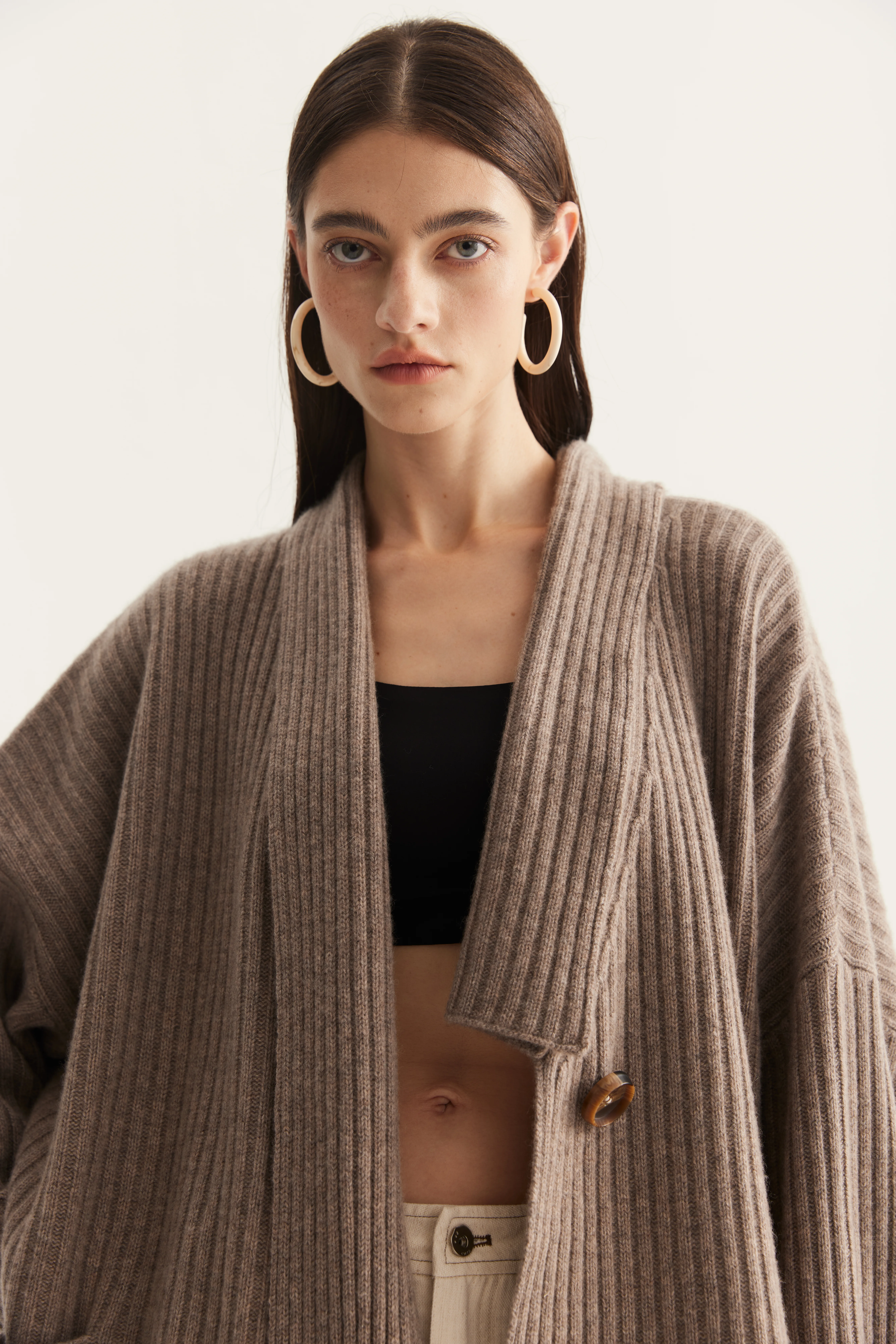 Wide Ribbed Cashmere Wrap Cardigan reference view 6