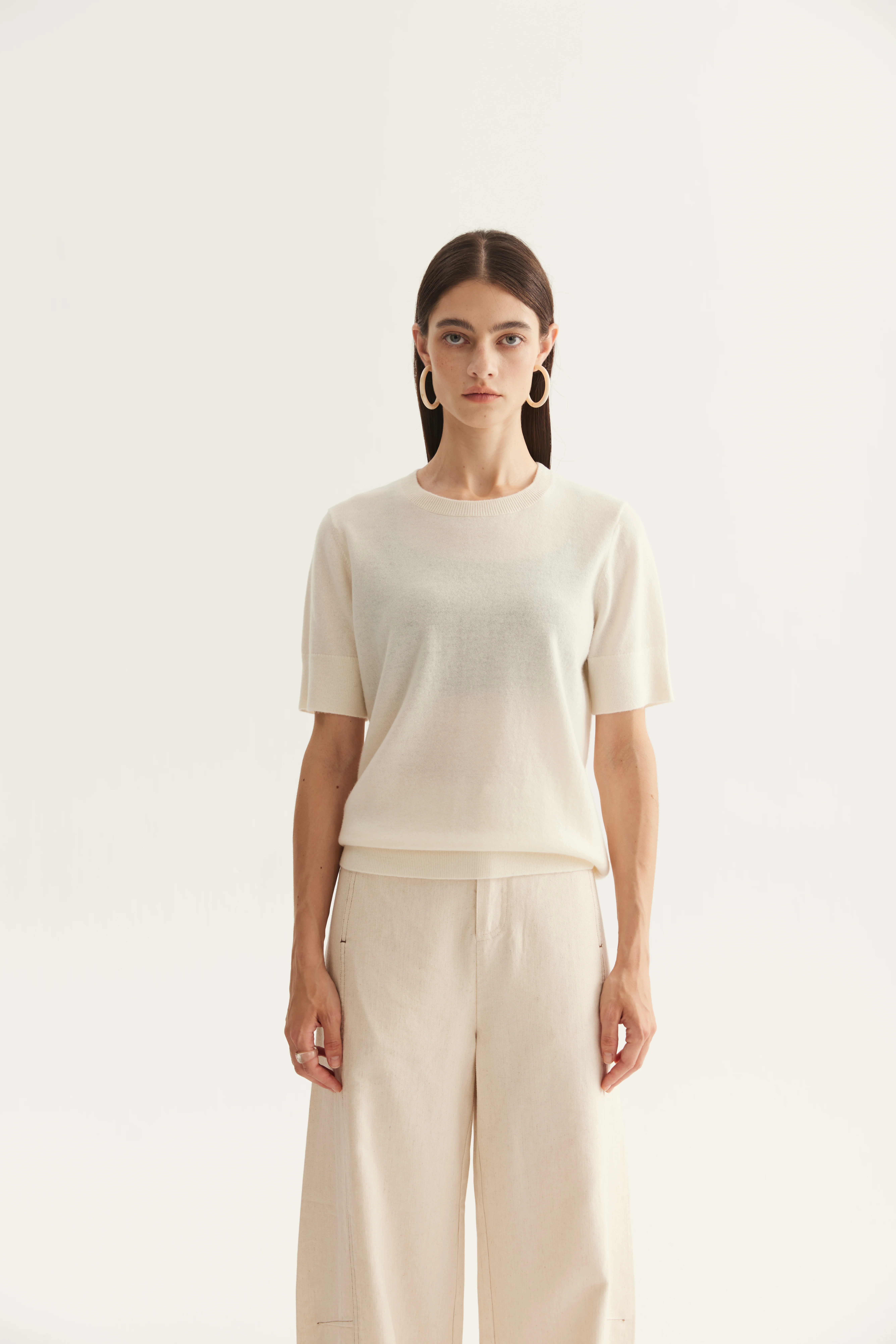 Cashmere Crewneck Short-Sleeve Knit Top product reference