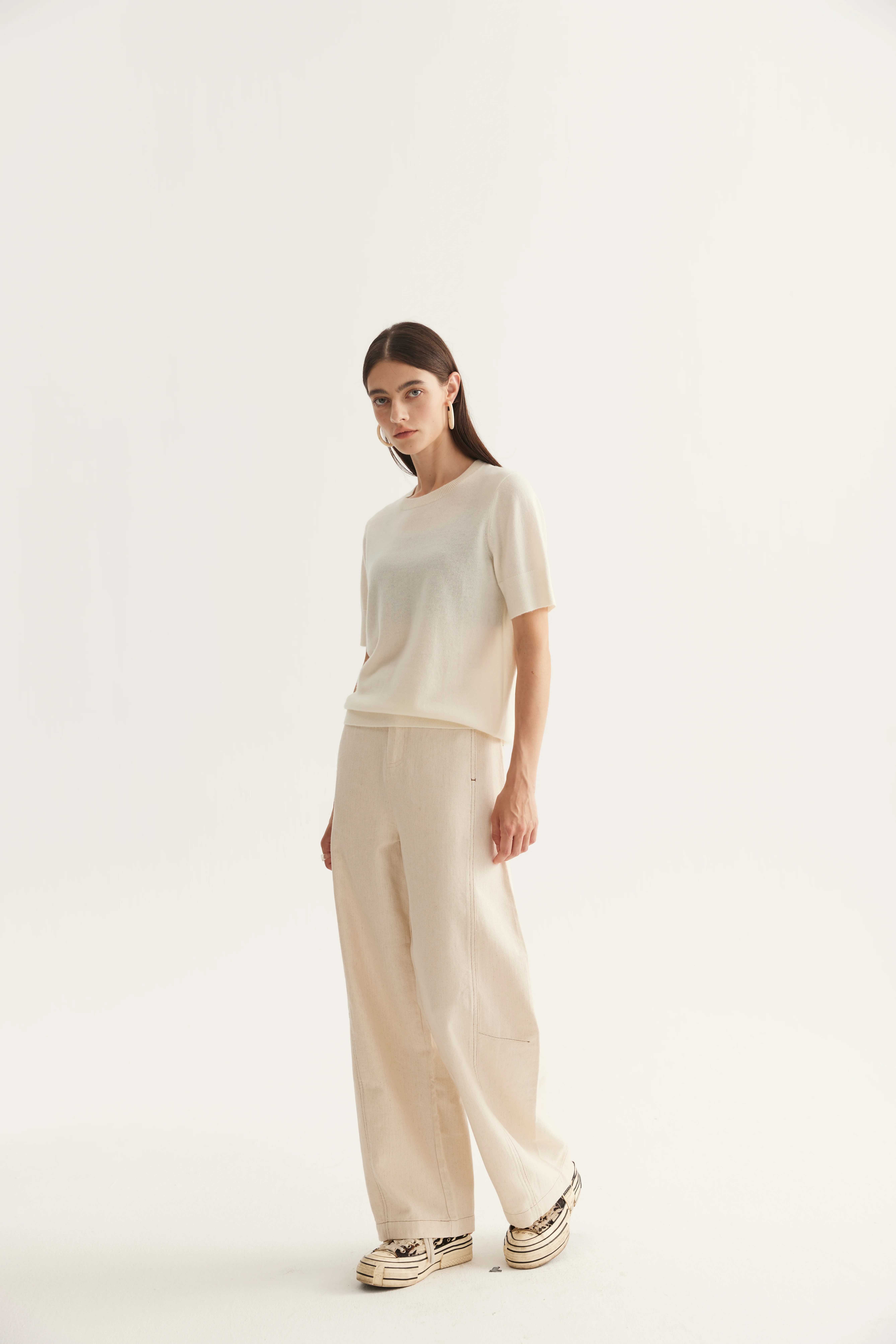 Cashmere Crewneck Short-Sleeve Knit Top reference view 2