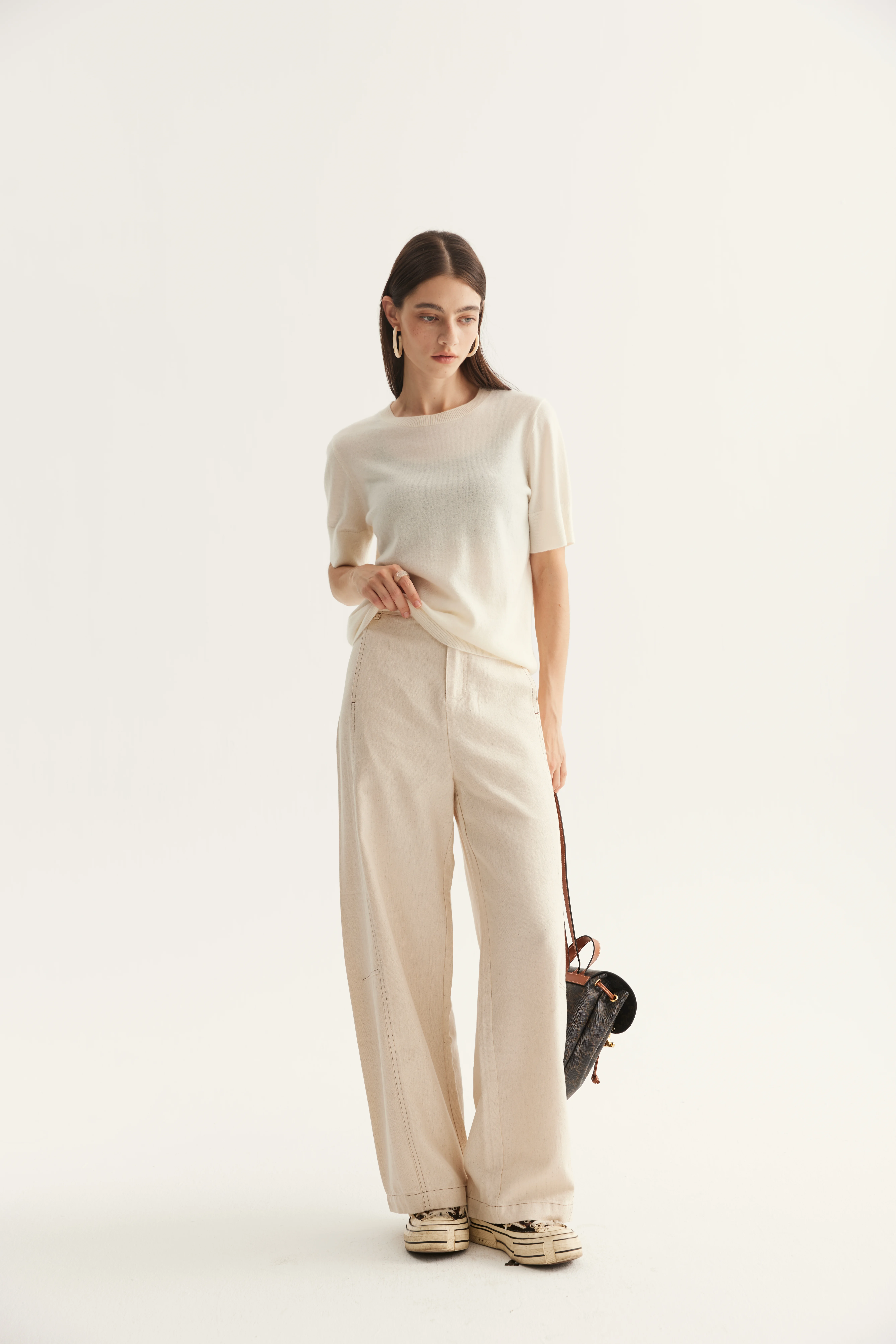 Cashmere Crewneck Short-Sleeve Knit Top reference view 4