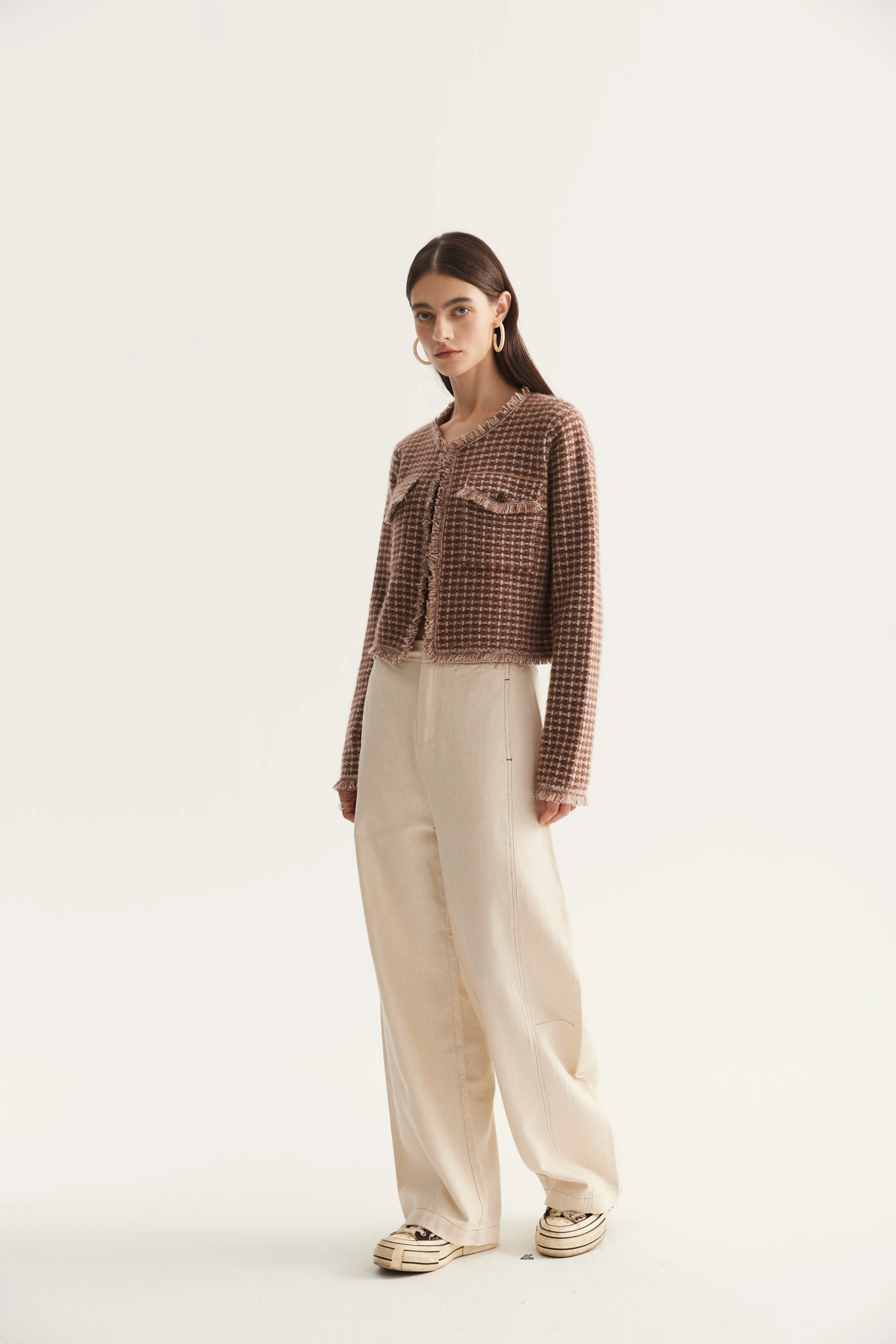 Collarless Contrast-Trim Cashmere Cardigan product reference