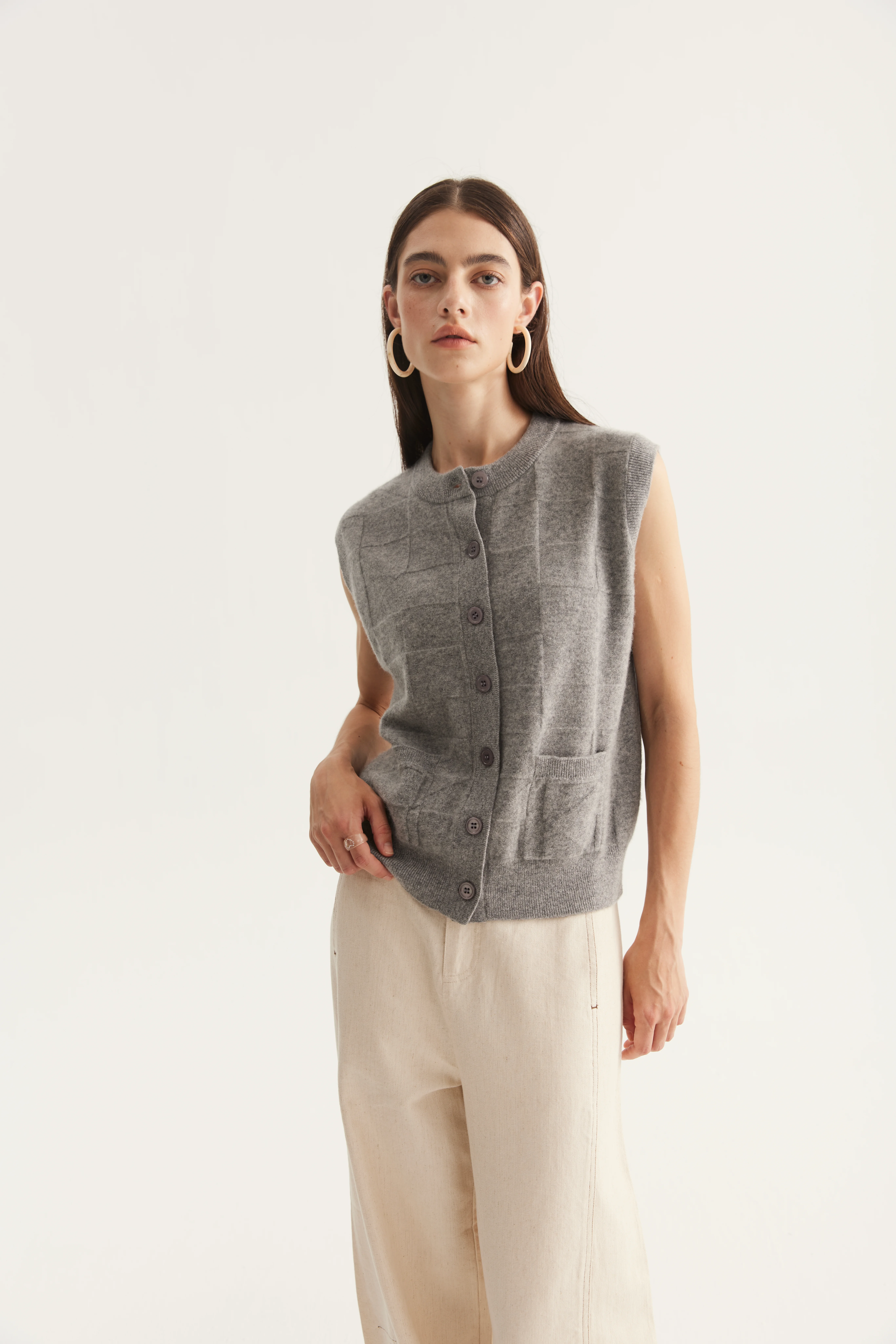 Textured Cashmere Button Sweater Vest product reference