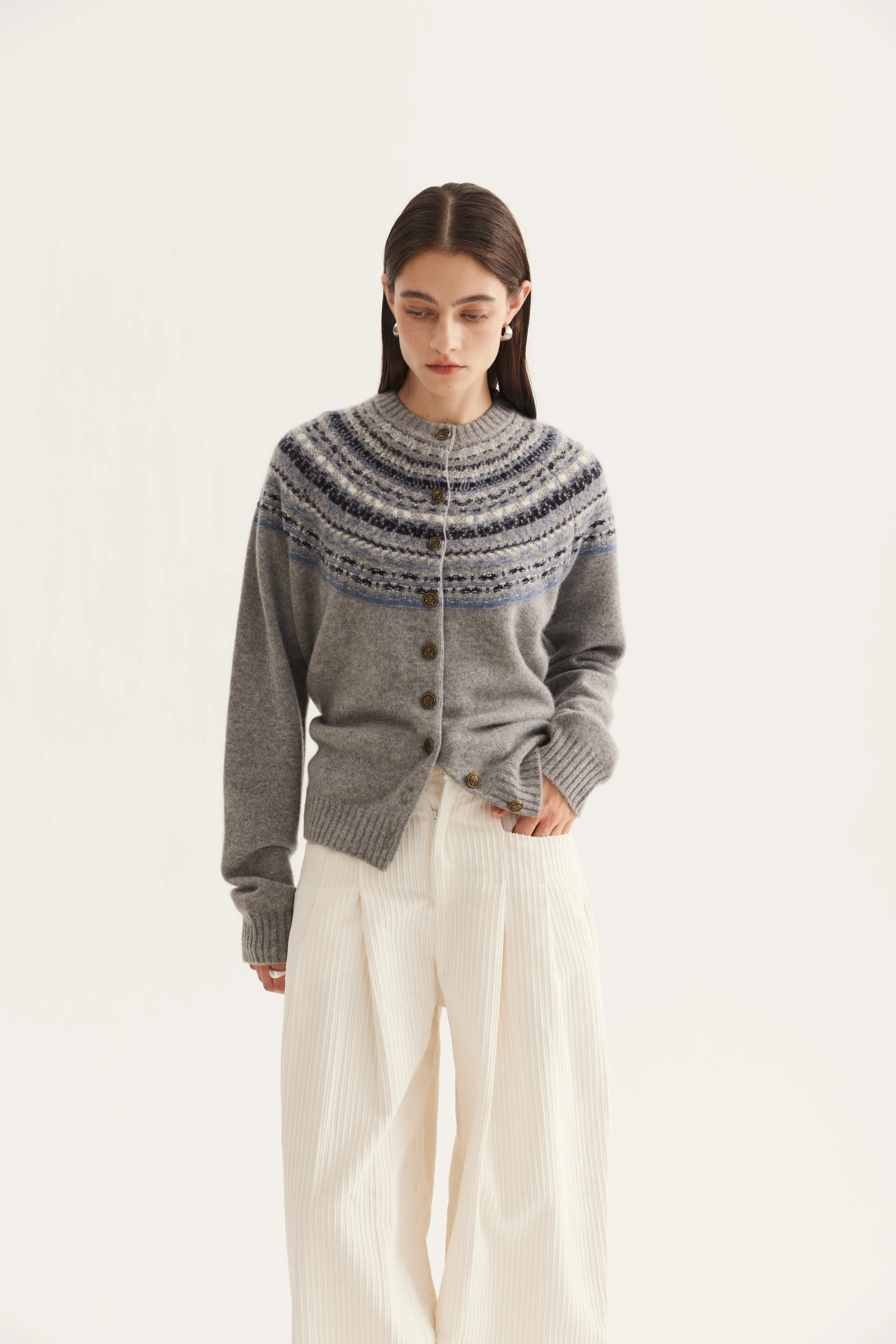 Knitted Colorwork Cashmere Button Cardigan product reference
