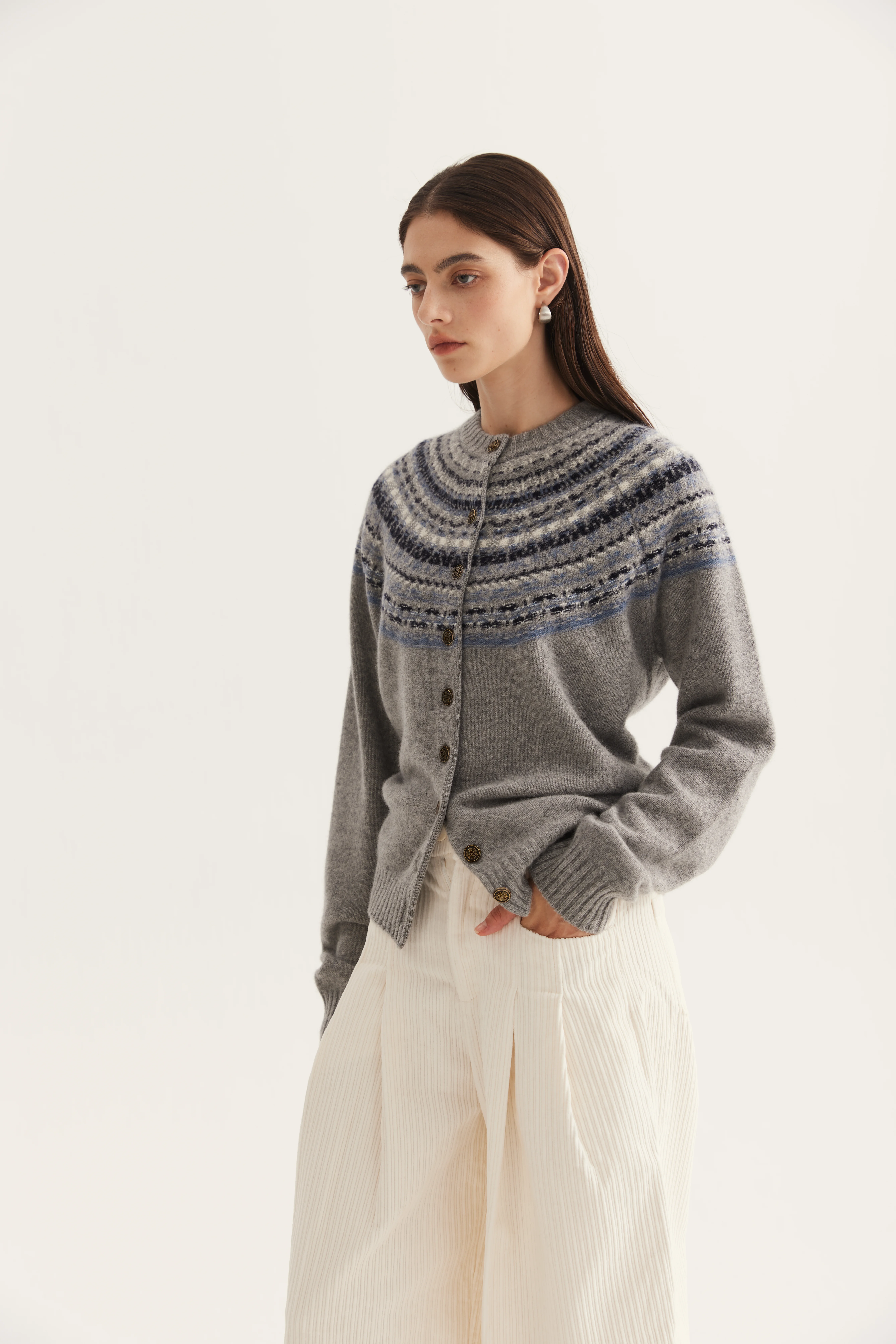 Knitted Colorwork Cashmere Button Cardigan reference view 2