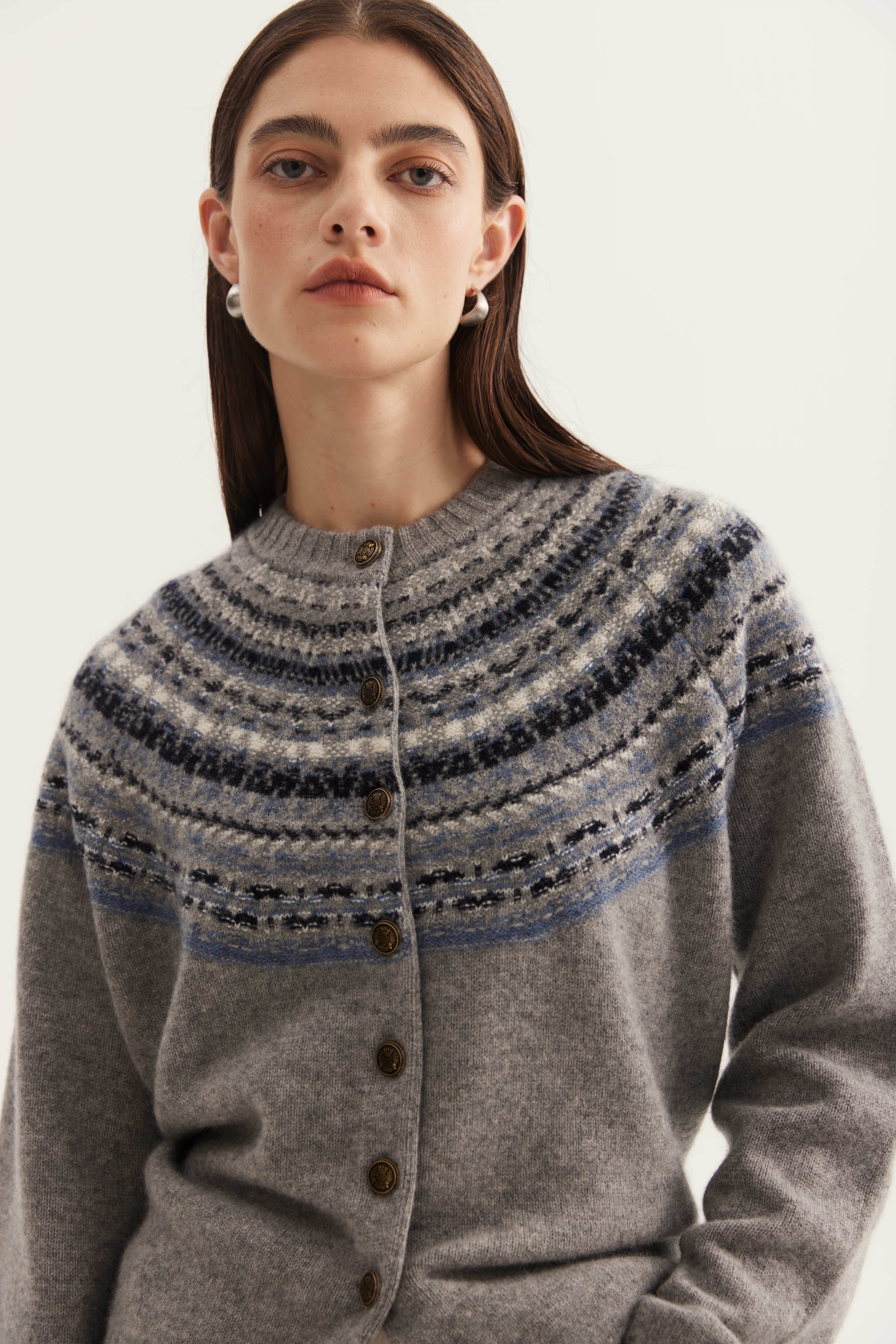 Knitted Colorwork Cashmere Button Cardigan reference view 3