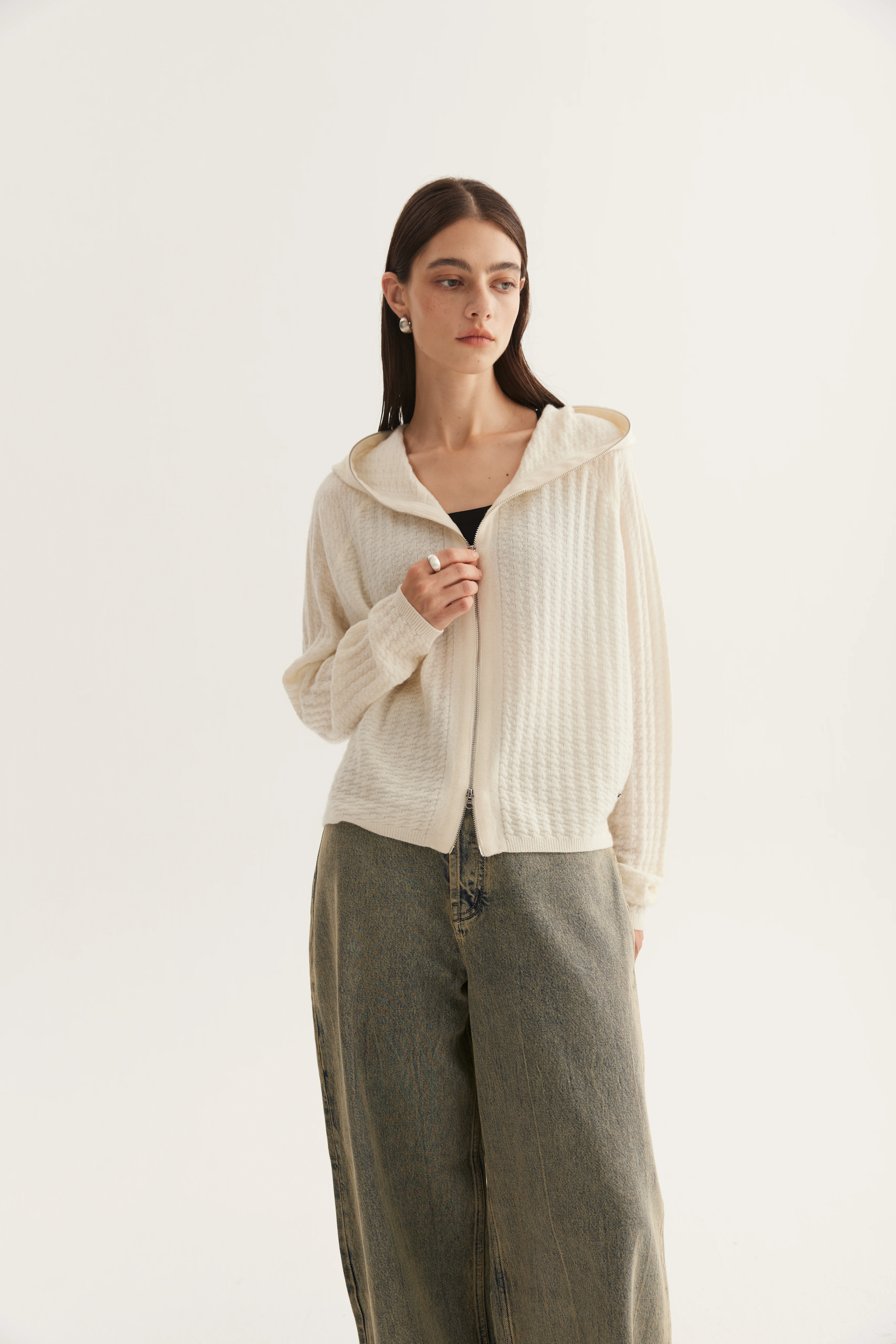 Hooded Zip Cashmere Cardigan reference view 2