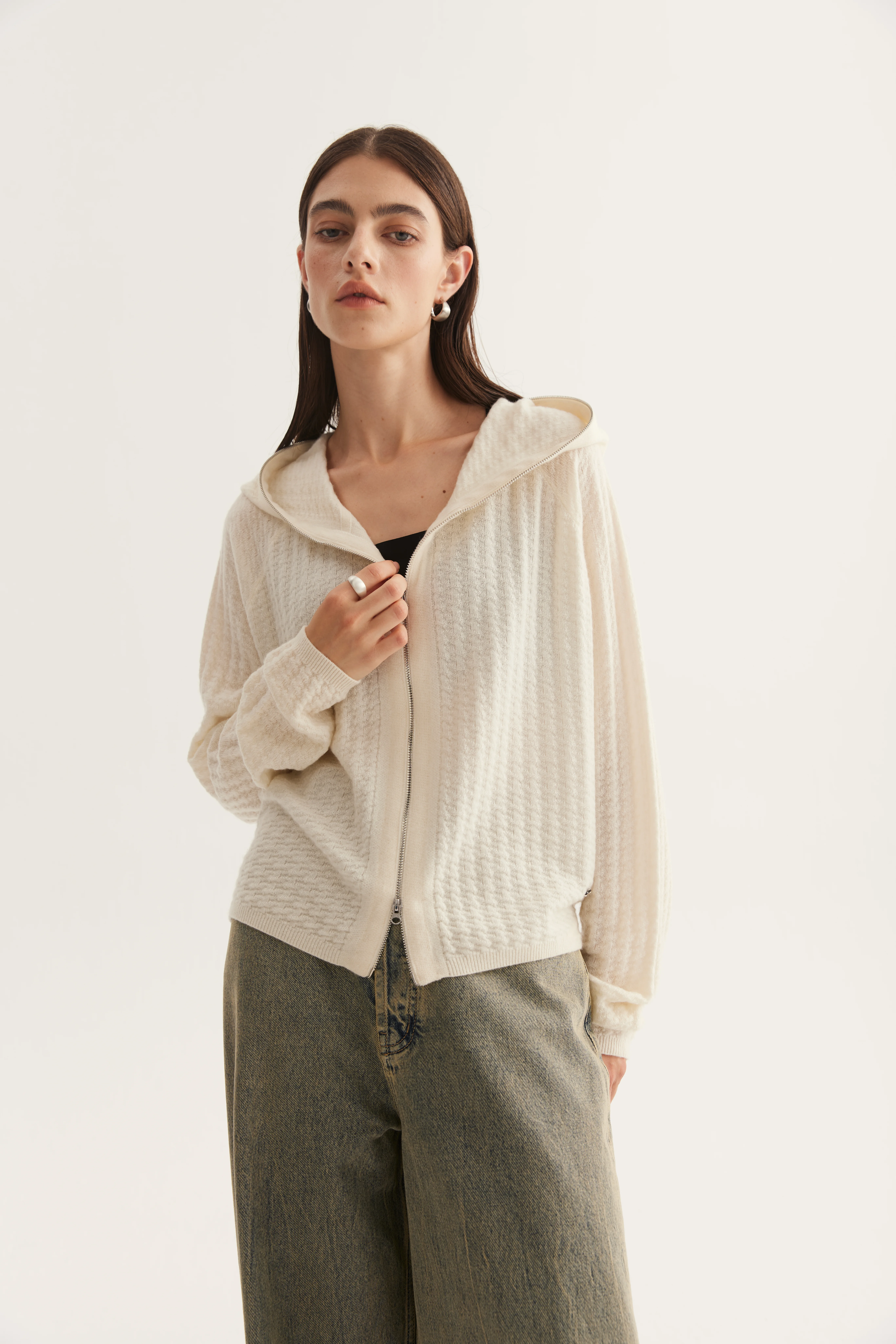 Hooded Zip Cashmere Cardigan reference view 3
