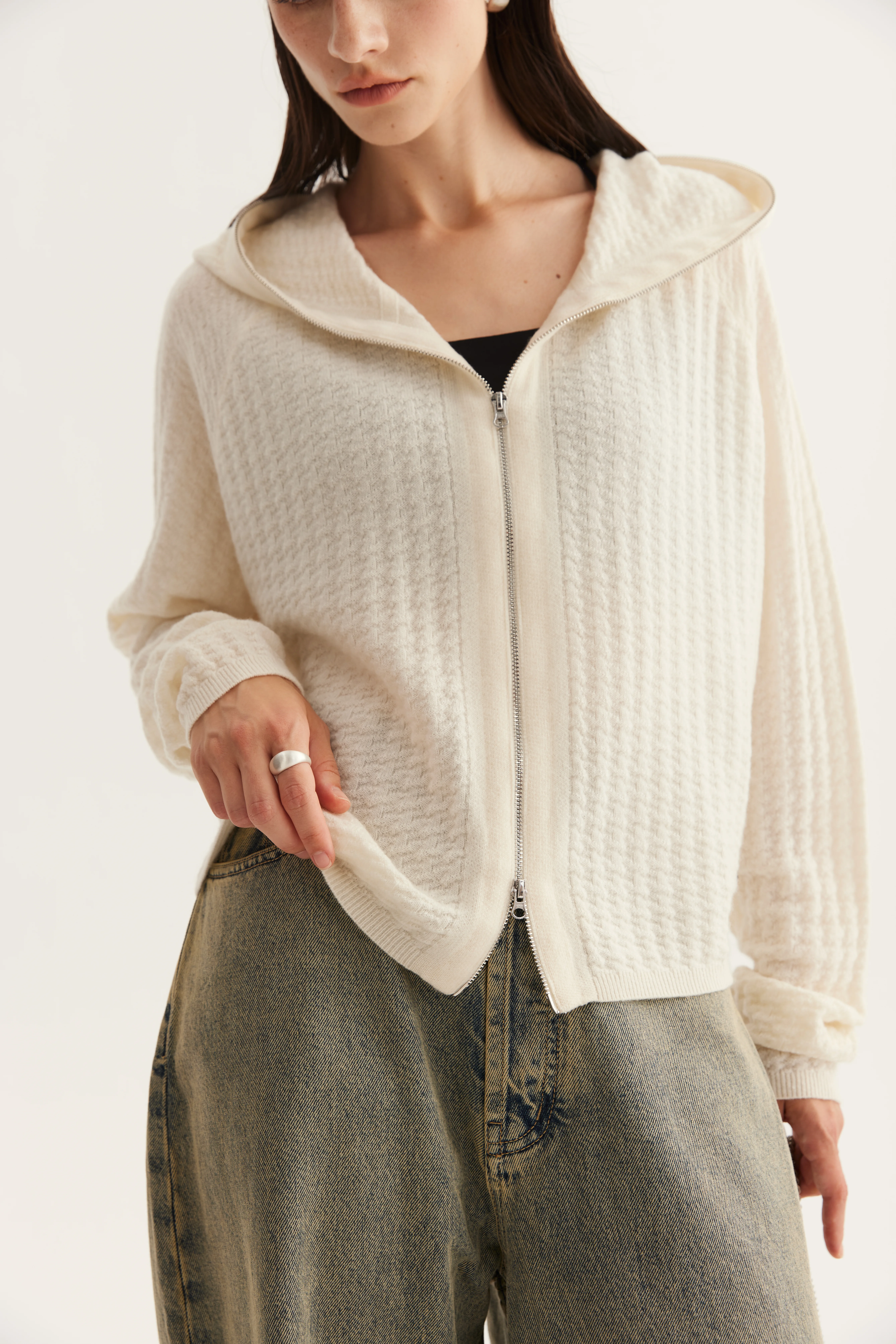 Hooded Zip Cashmere Cardigan reference view 4