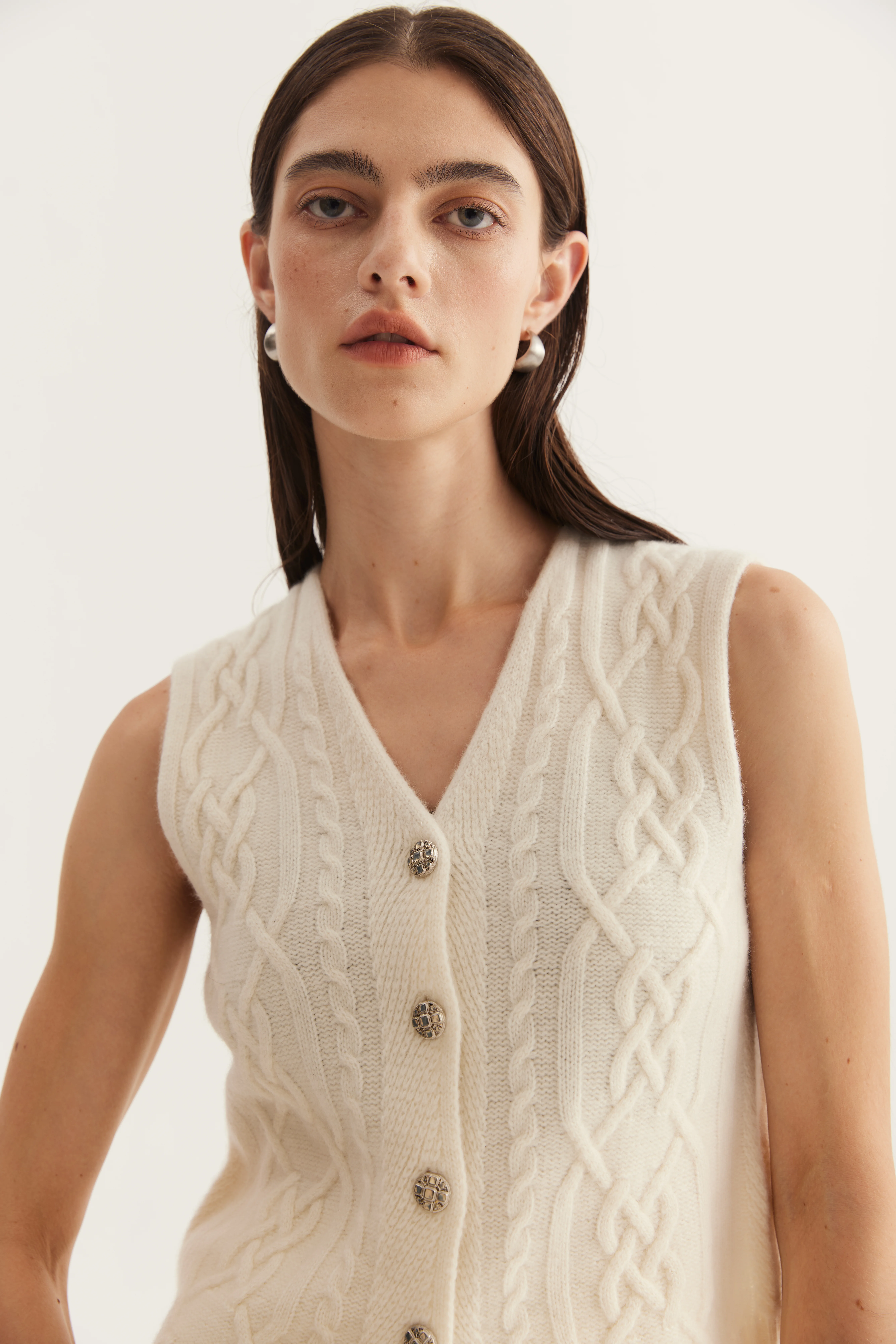 Cashmere V-Neck Button Sweater Vest reference view 3