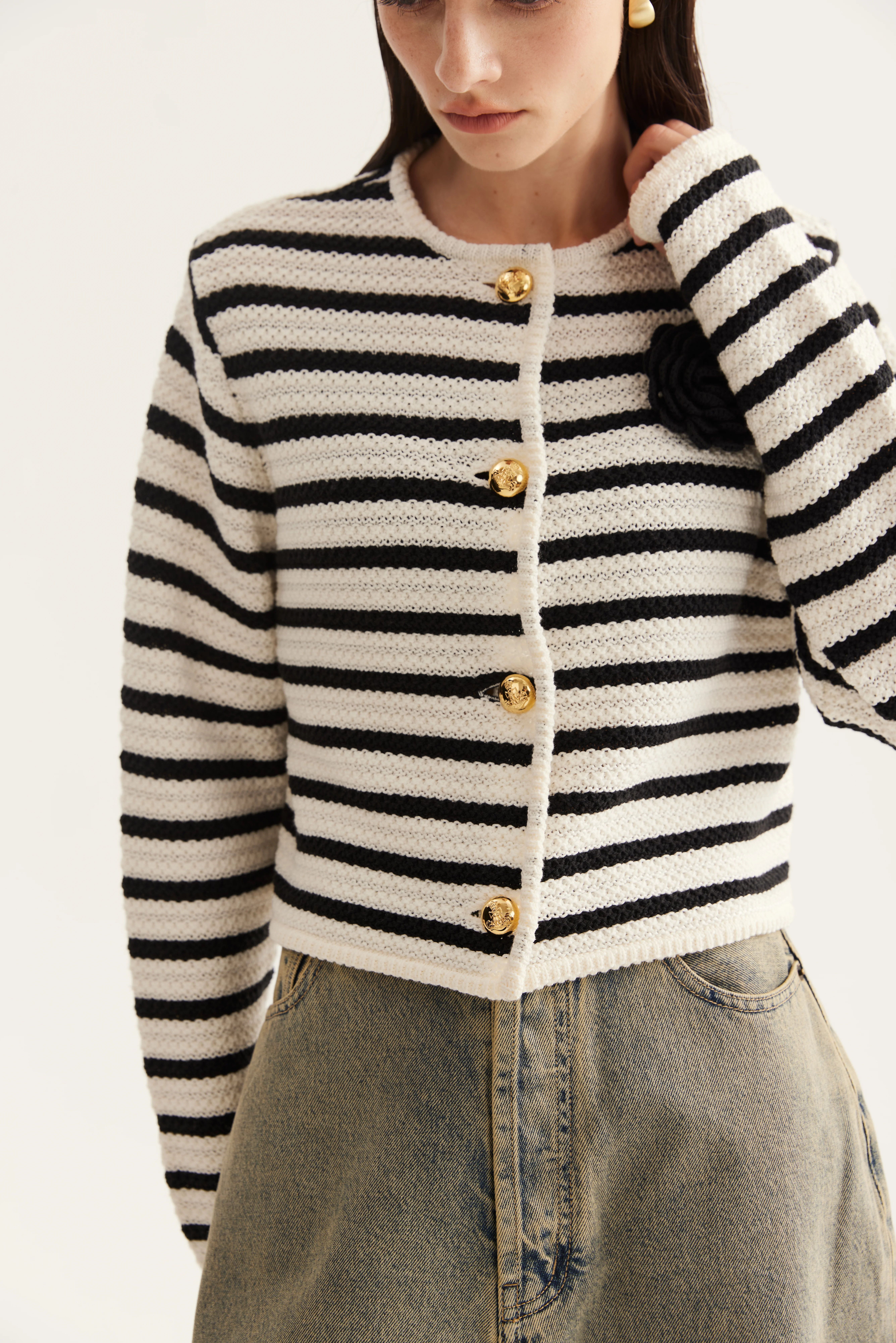 Striped Linen-Blend Cardigan reference view 3