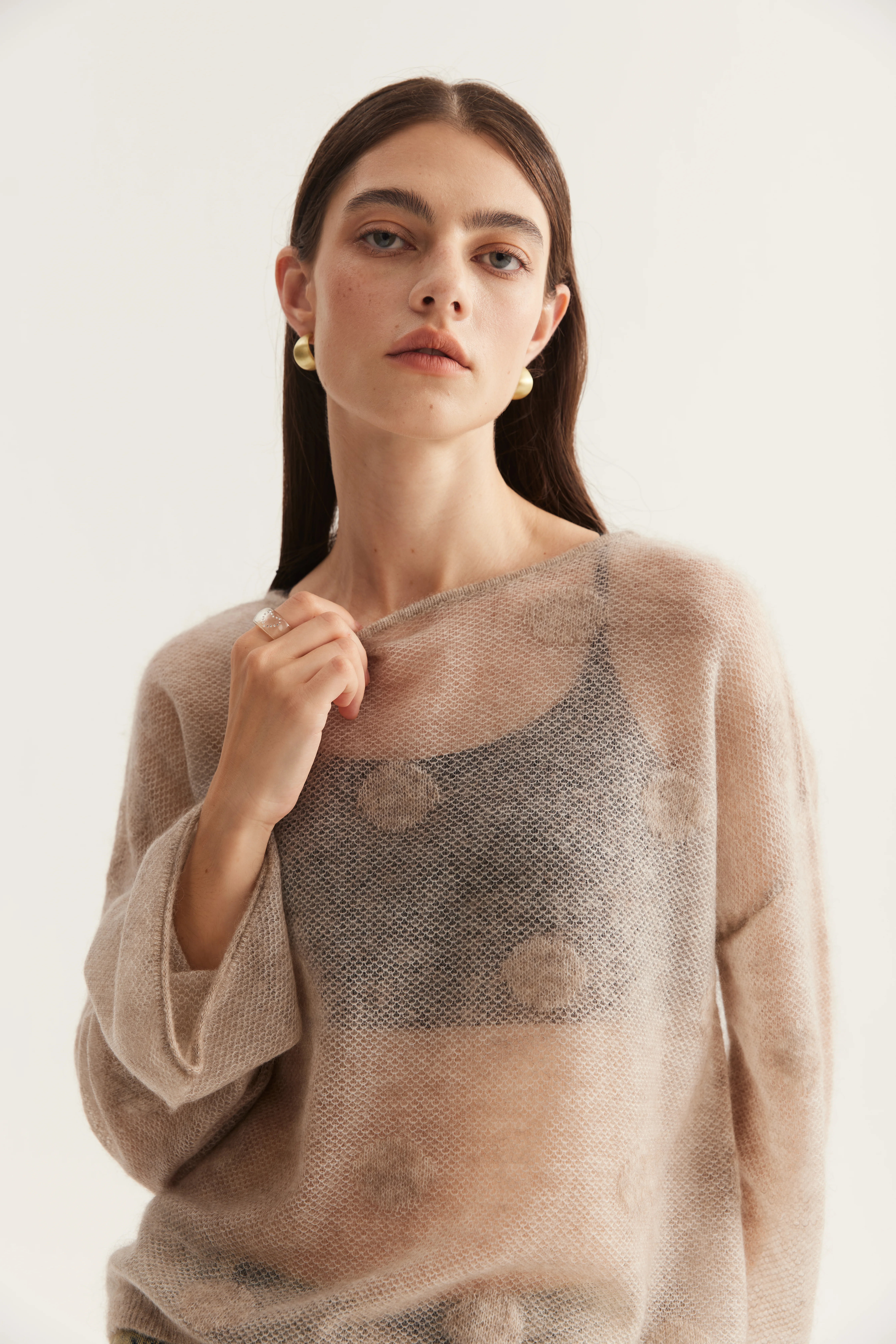 Sheer Cashmere-Blend Motif Pullover reference view 3