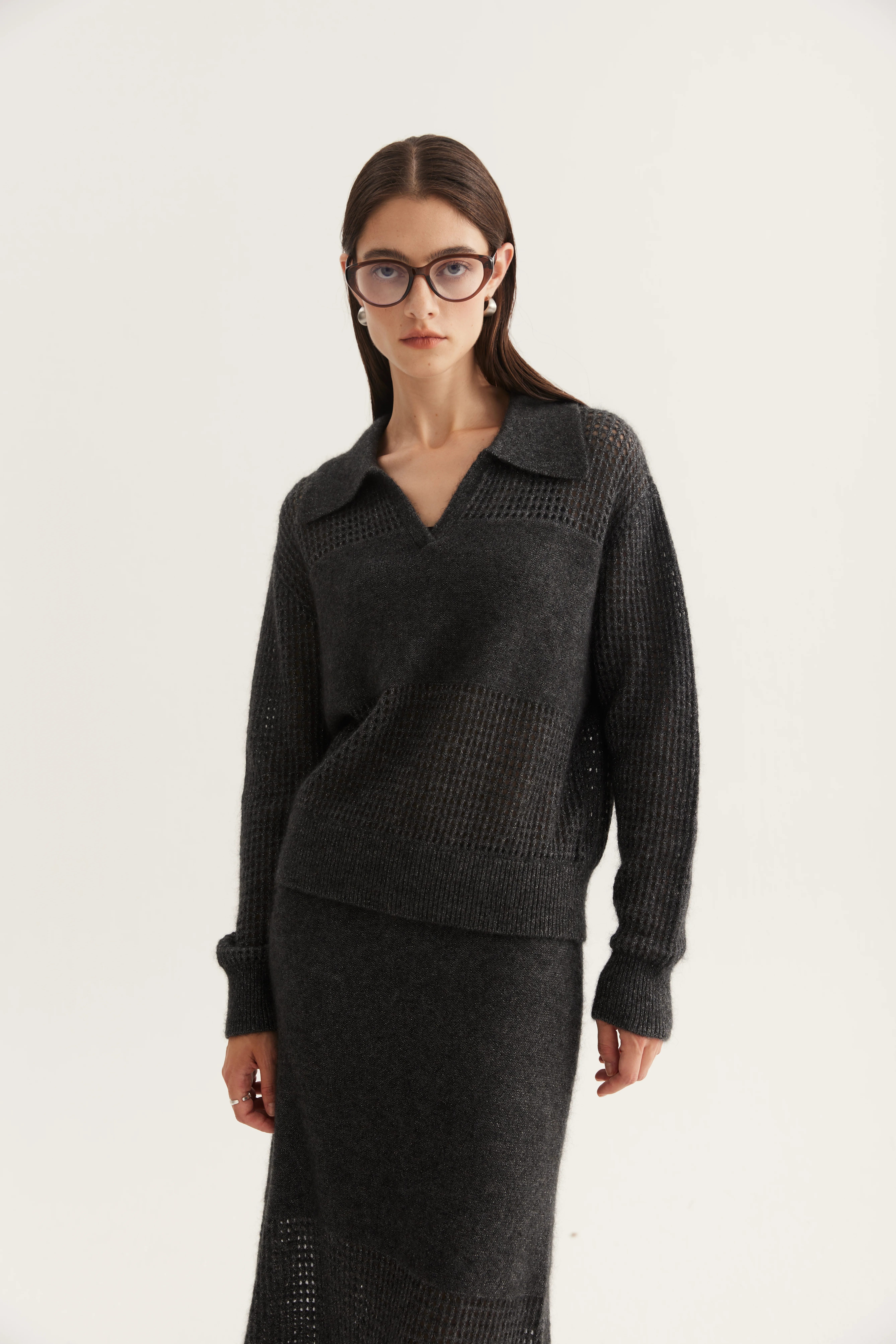 Cashmere-Blend Polo Matching Knit Set reference view 3