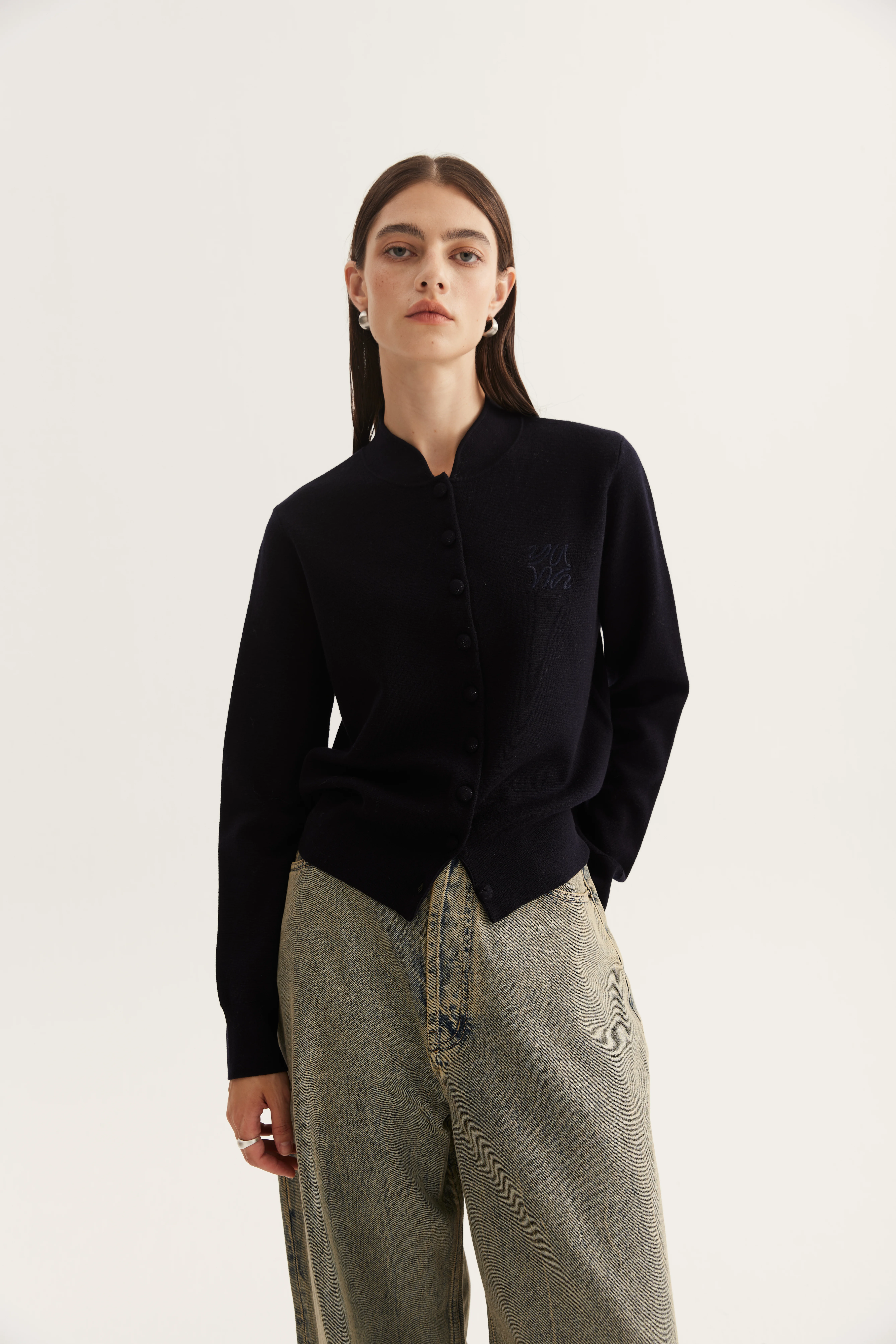 Chinese-Inspired Wool Cardigan reference view 2