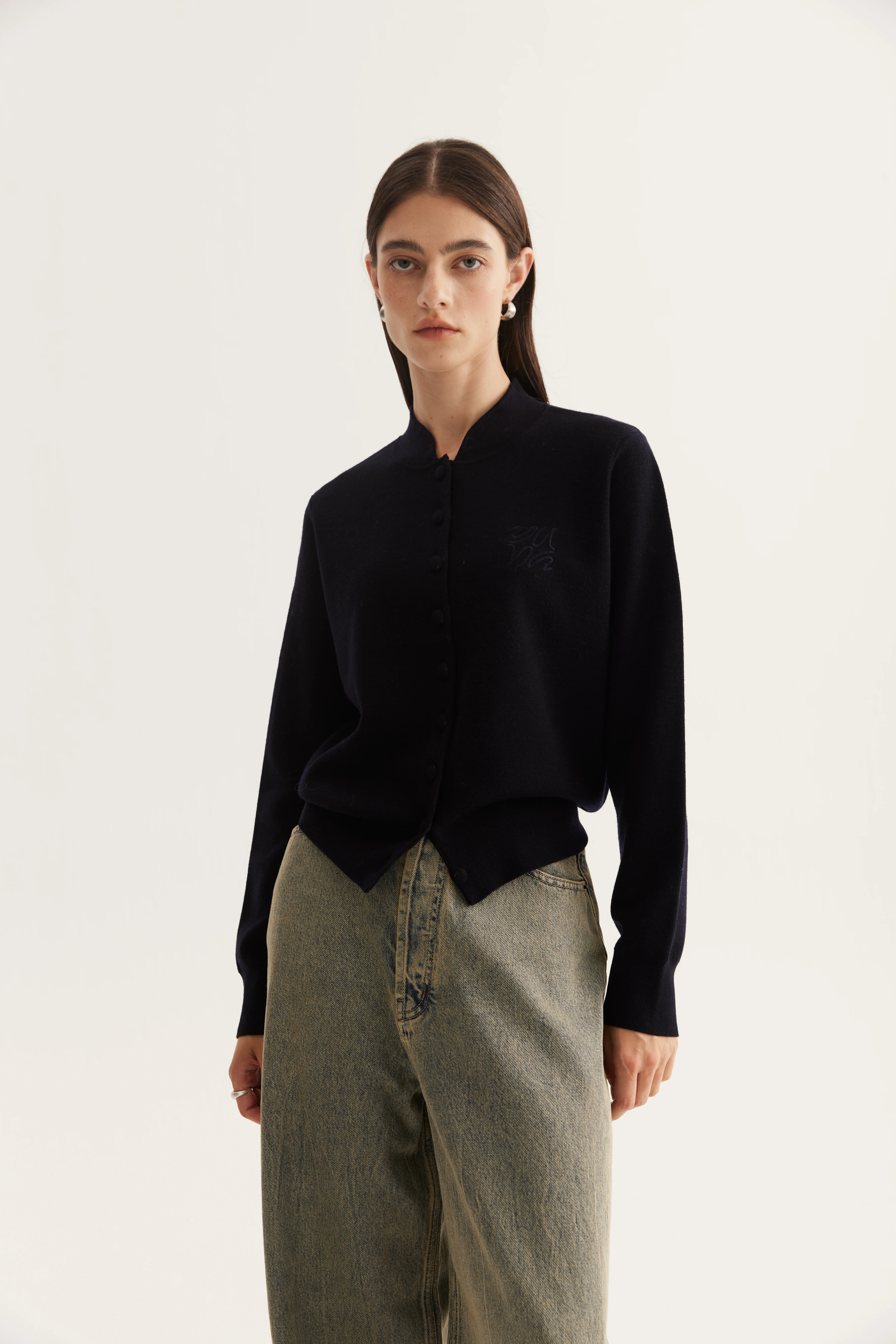 Chinese-Inspired Wool Cardigan reference view 3
