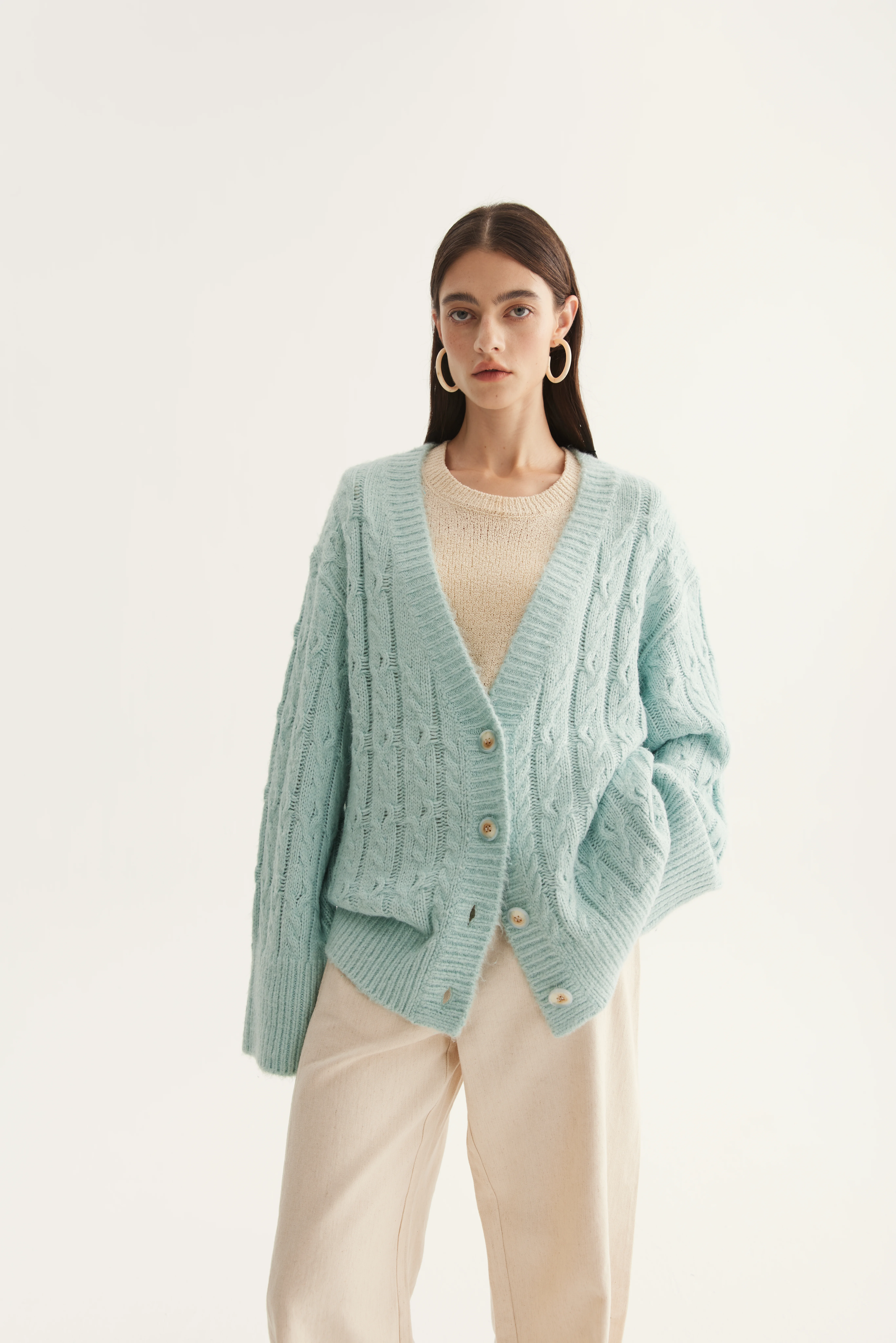 Cable-Textured Mulberry Silk Cardigan reference view 2