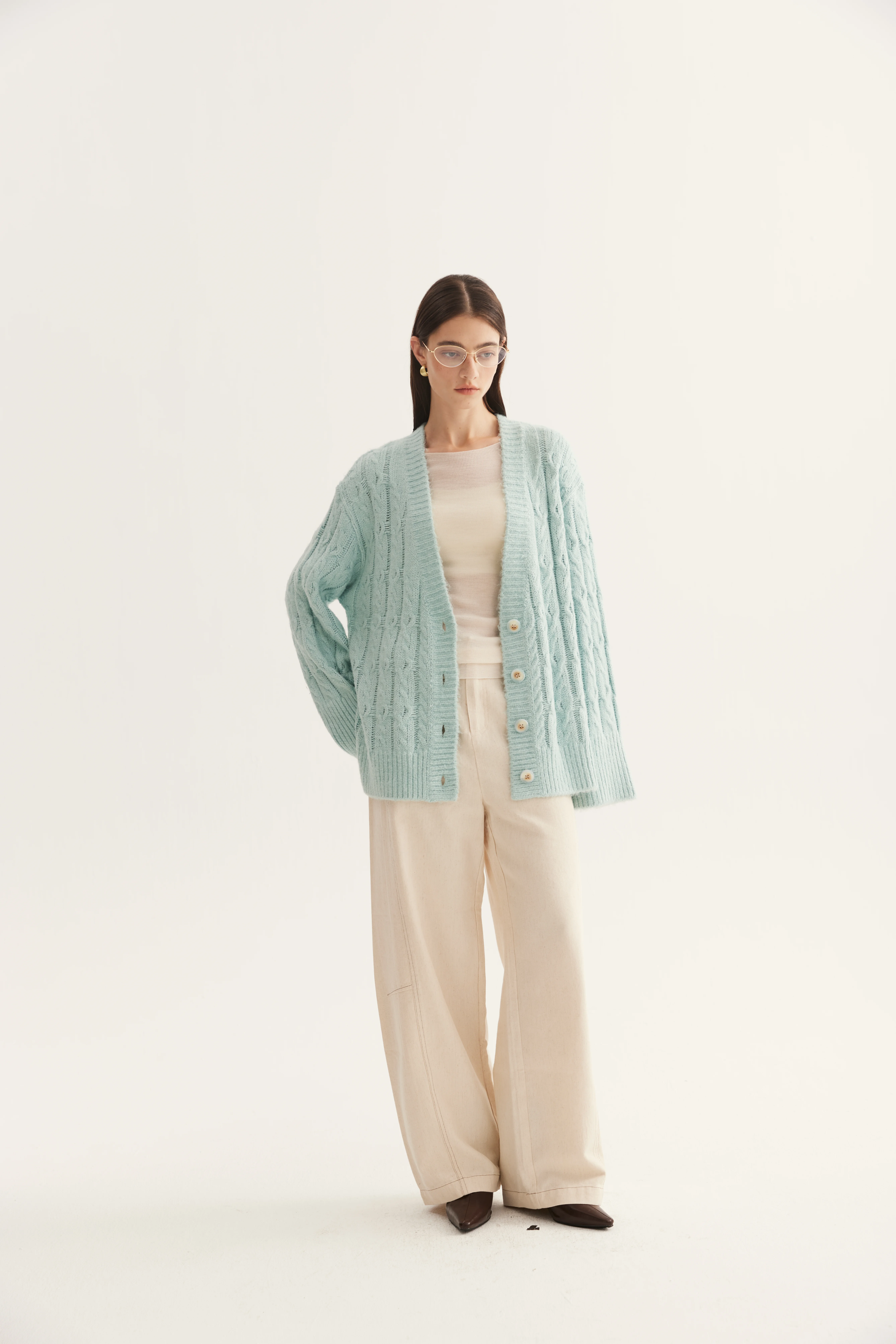 Cable-Textured Mulberry Silk Cardigan reference view 3