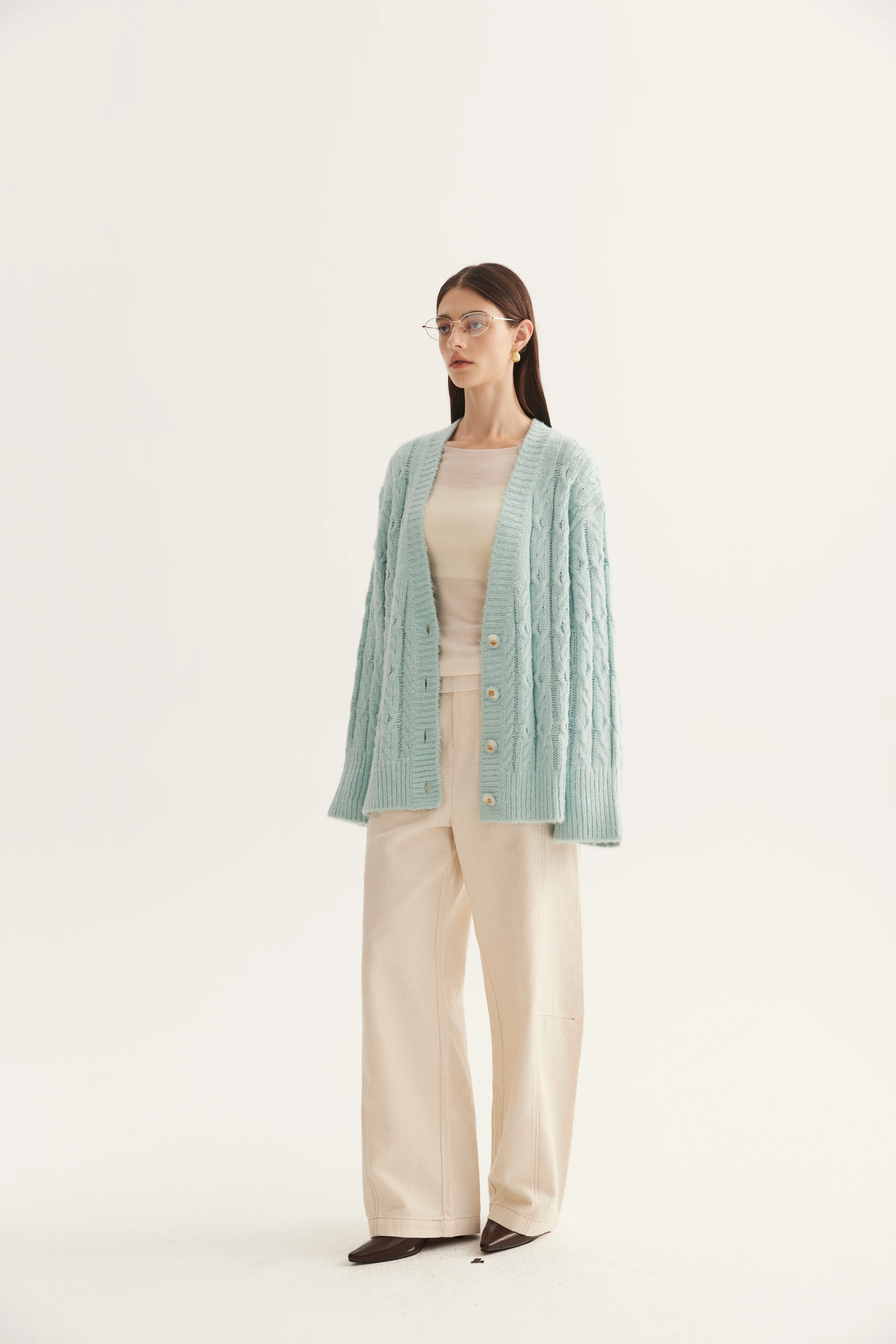 Cable-Textured Mulberry Silk Cardigan reference view 4