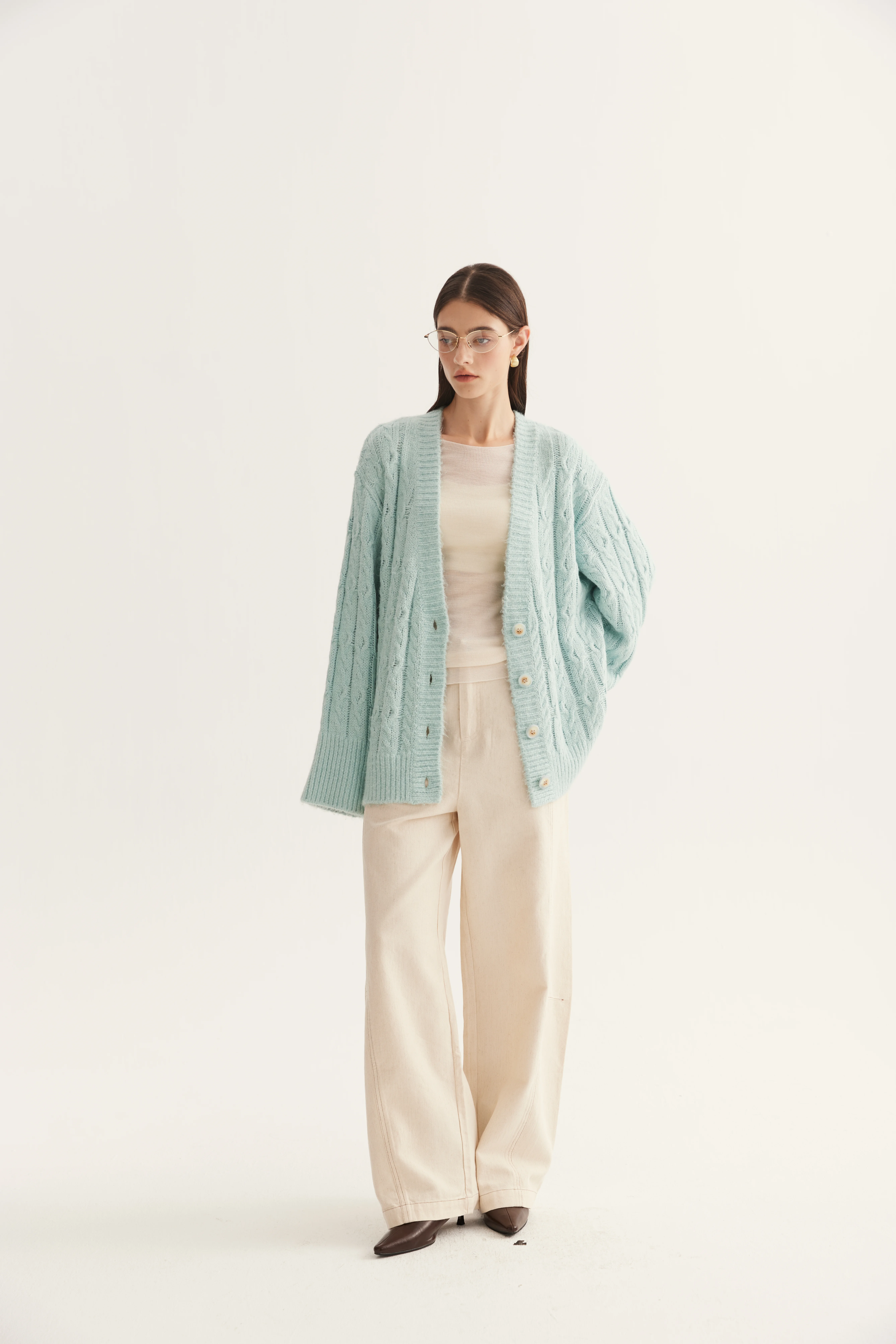 Cable-Textured Mulberry Silk Cardigan reference view 5