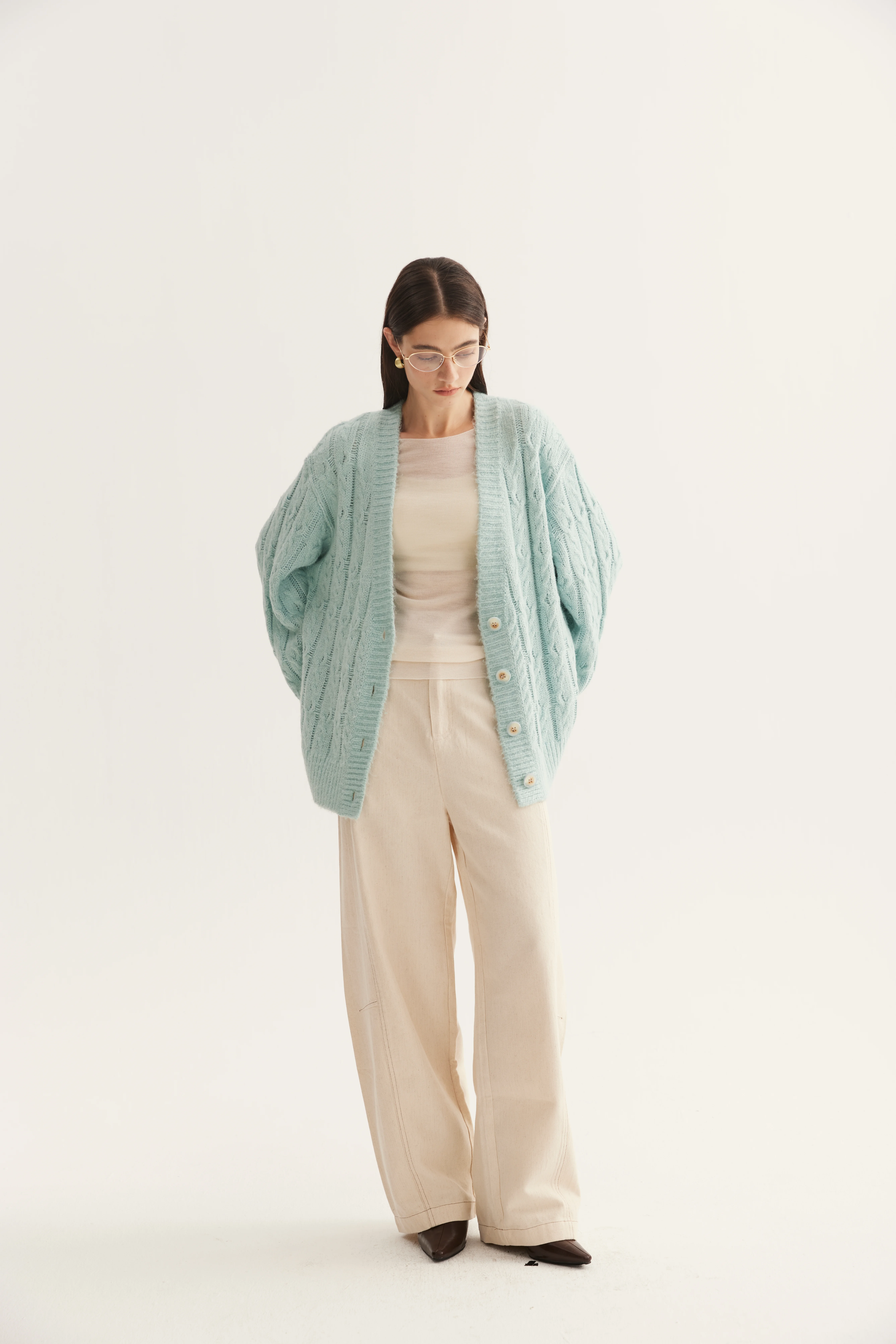 Cable-Textured Mulberry Silk Cardigan reference view 6