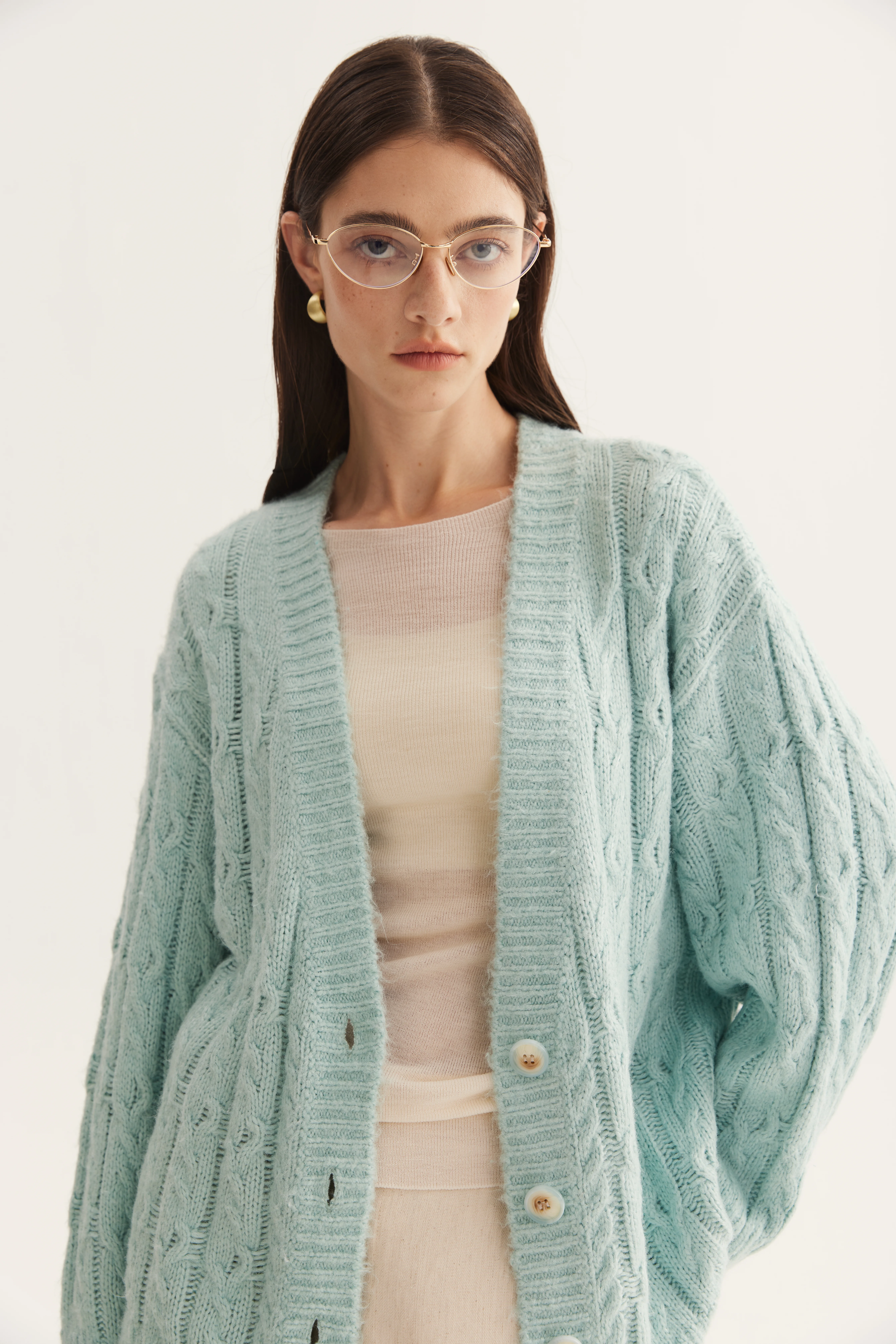 Cable-Textured Mulberry Silk Cardigan reference view 7