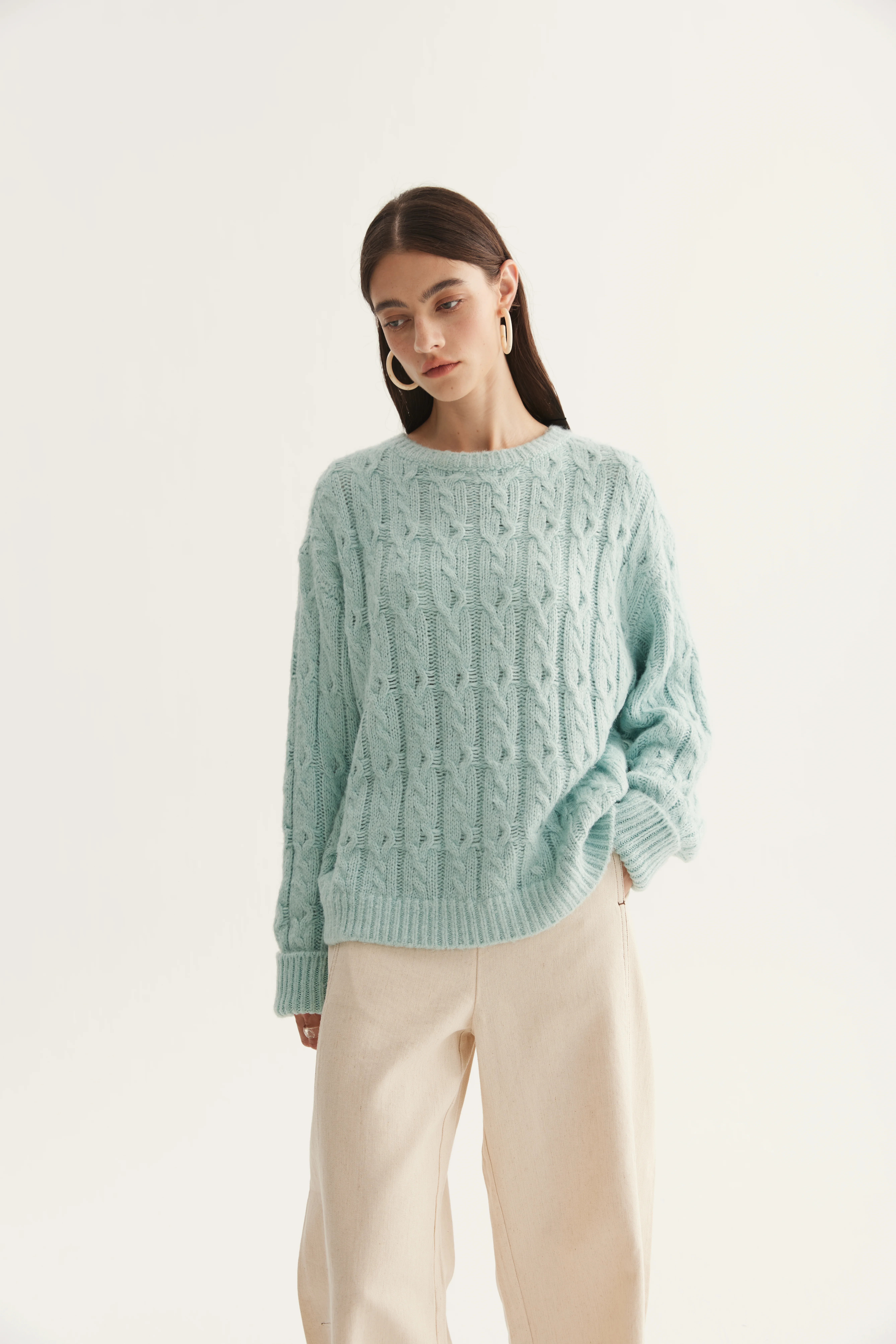 Cable-Textured Mulberry Silk Pullover product reference