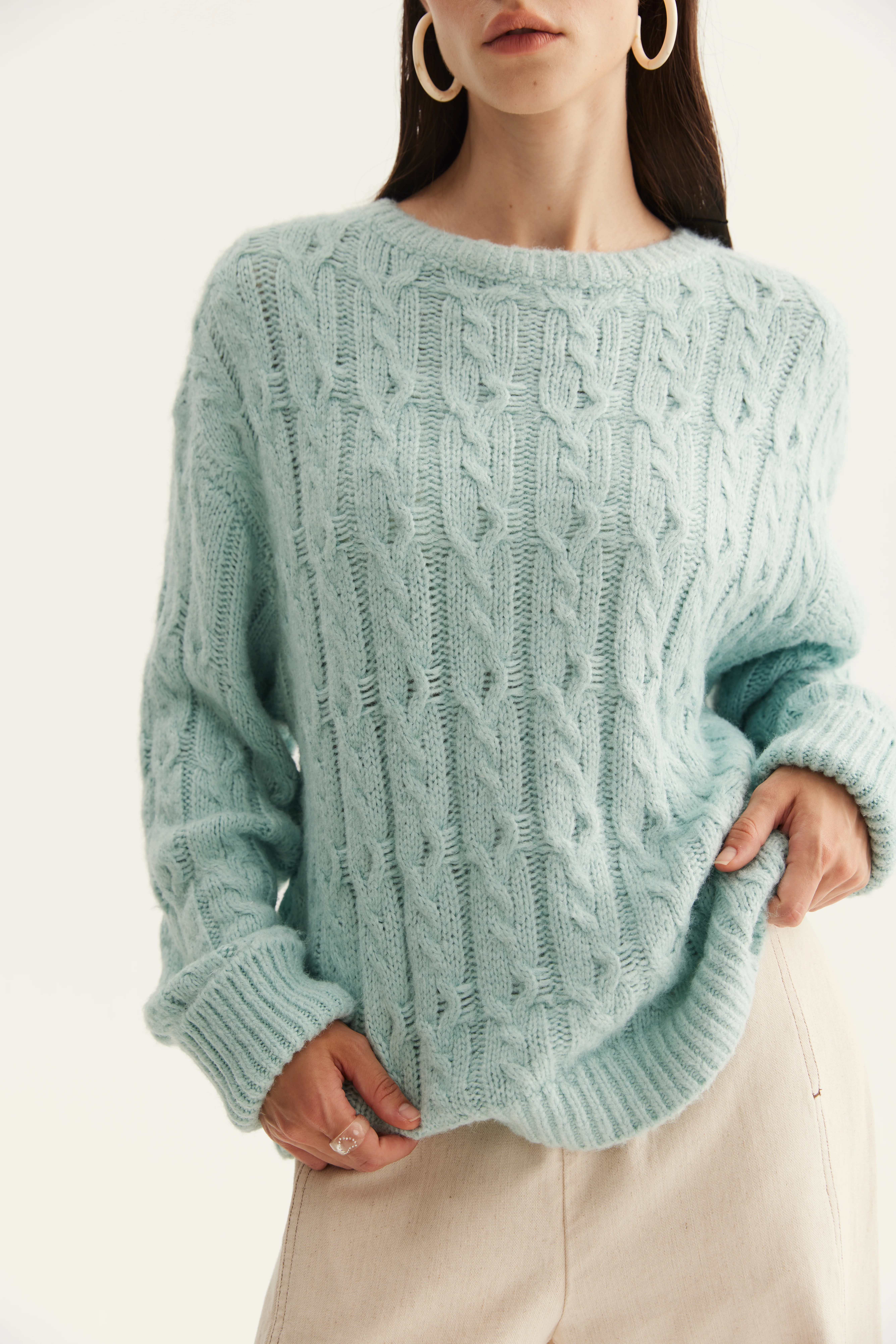 Cable-Textured Mulberry Silk Pullover reference view 2