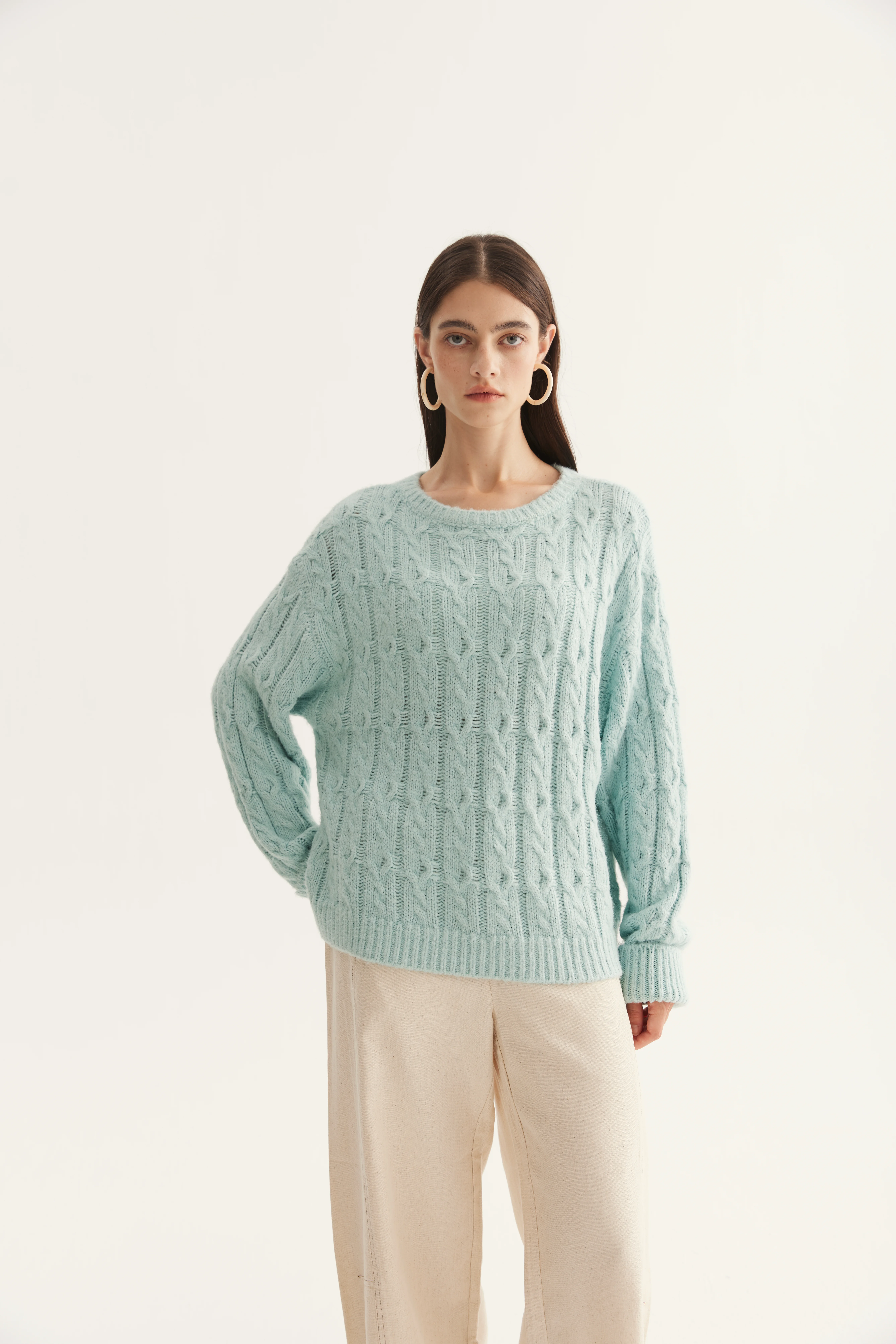 Cable-Textured Mulberry Silk Pullover reference view 3