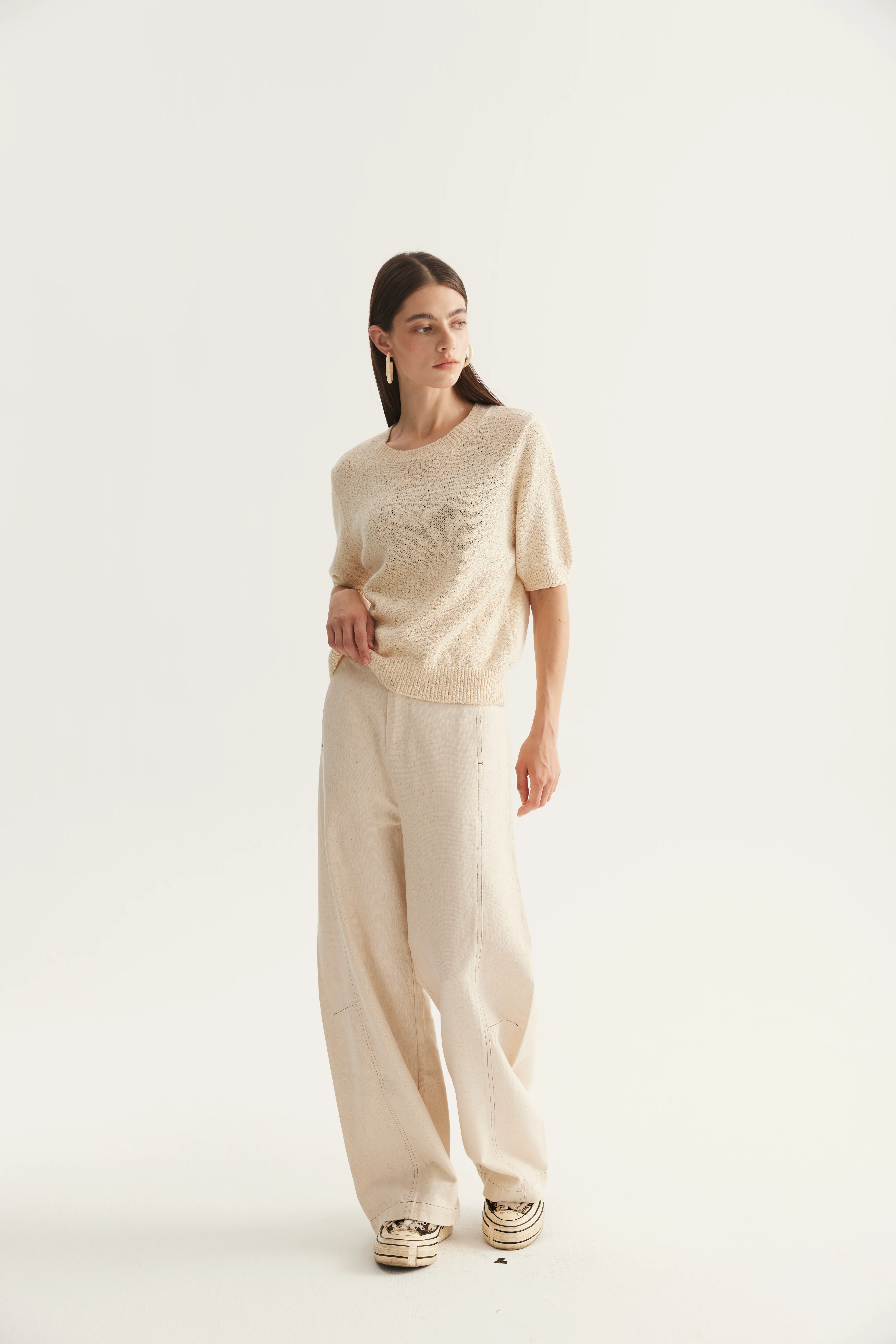 Cotton Cashmere Silk Short-Sleeve Knit Top product reference