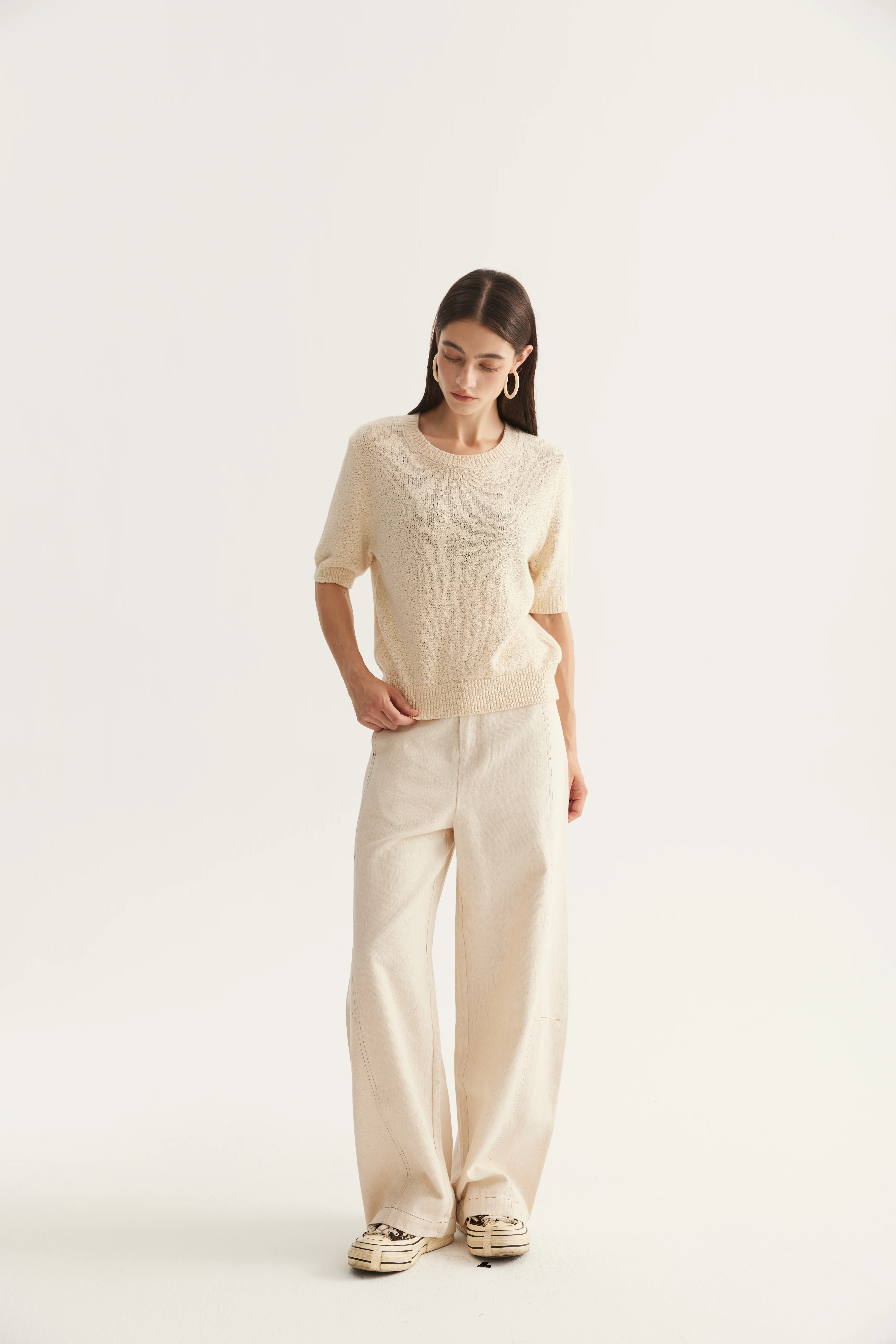Cotton Cashmere Silk Short-Sleeve Knit Top reference view 2