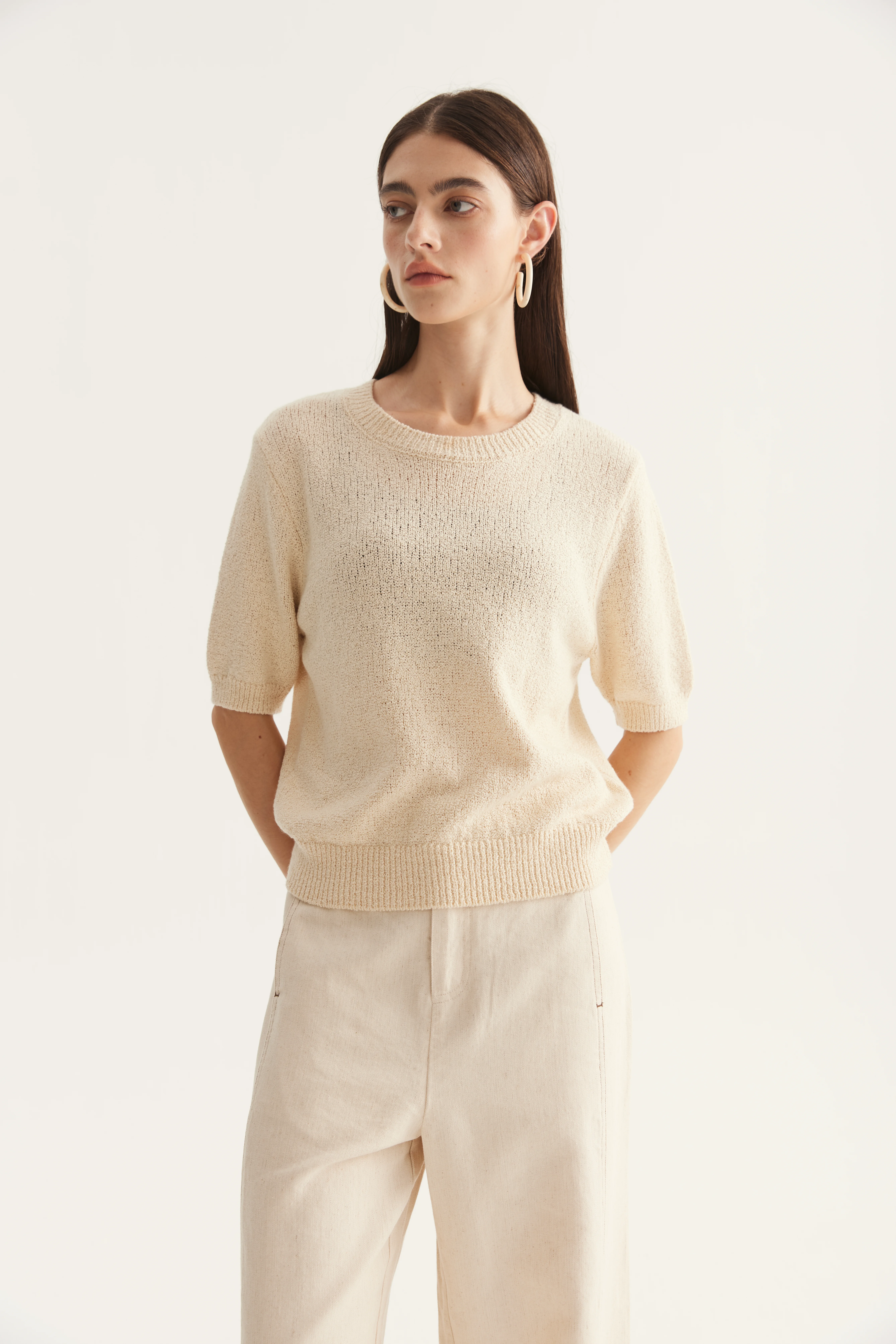 Cotton Cashmere Silk Short-Sleeve Knit Top reference view 3