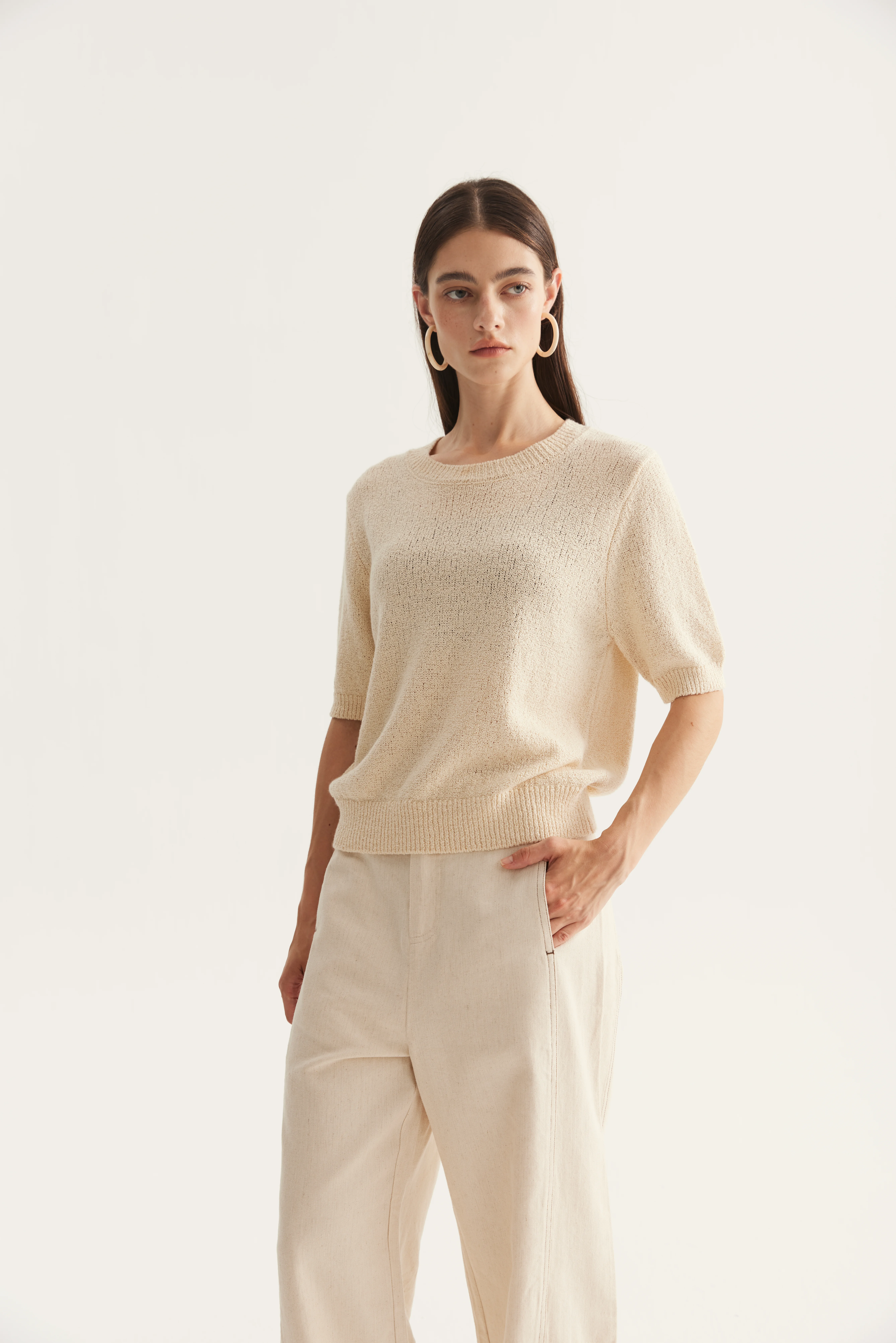 Cotton Cashmere Silk Short-Sleeve Knit Top reference view 4