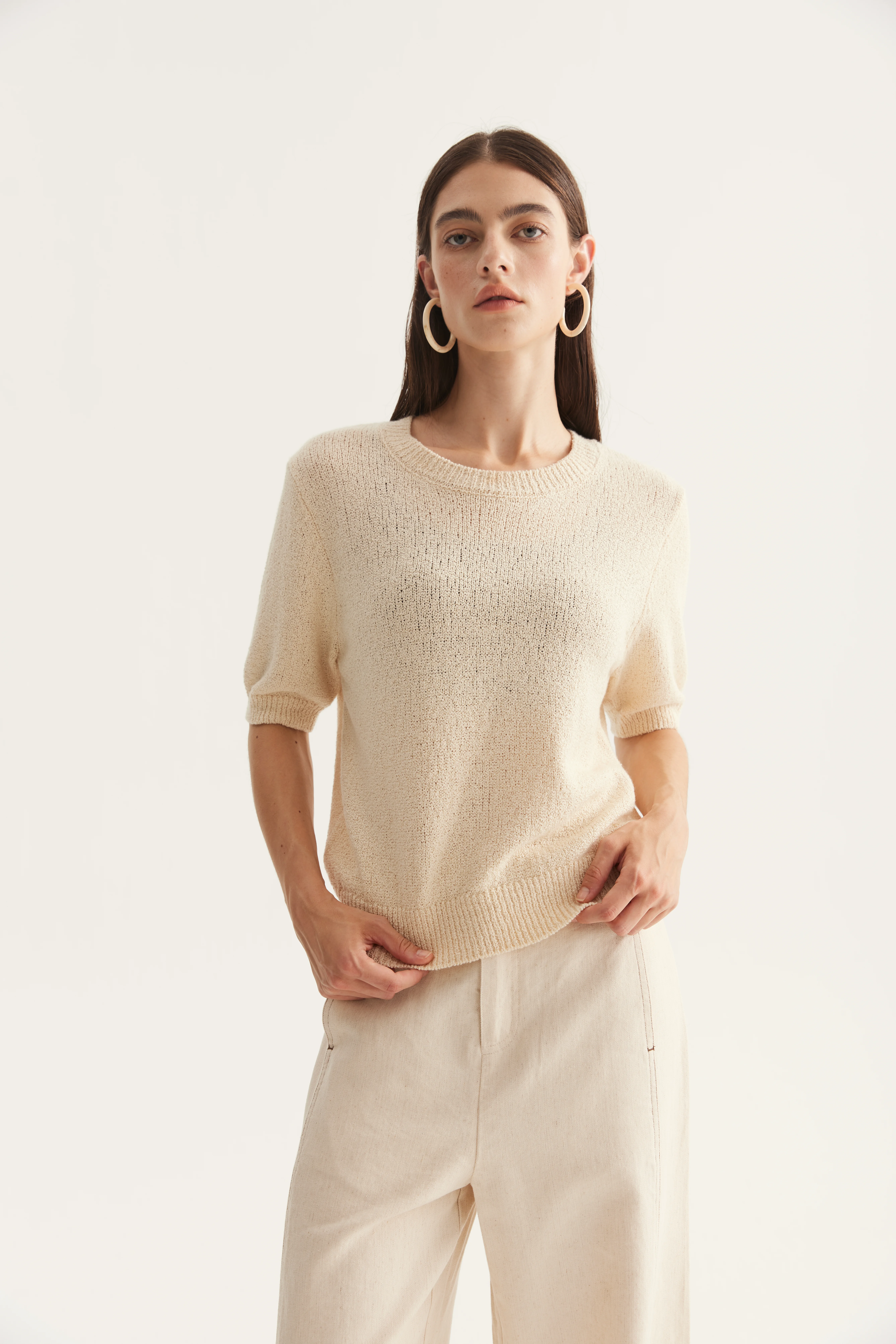 Cotton Cashmere Silk Short-Sleeve Knit Top reference view 5