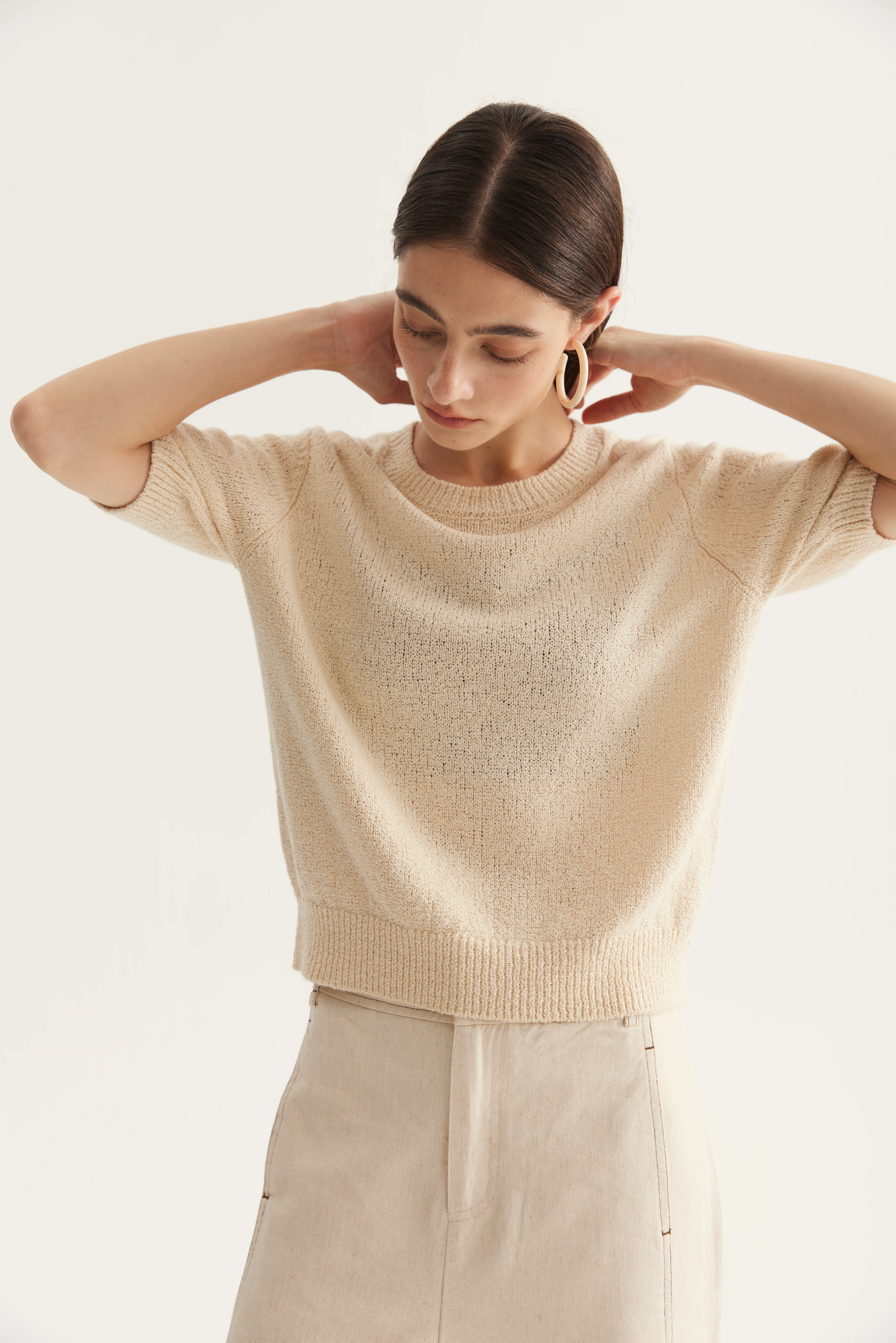 Cotton Cashmere Silk Short-Sleeve Knit Top reference view 6