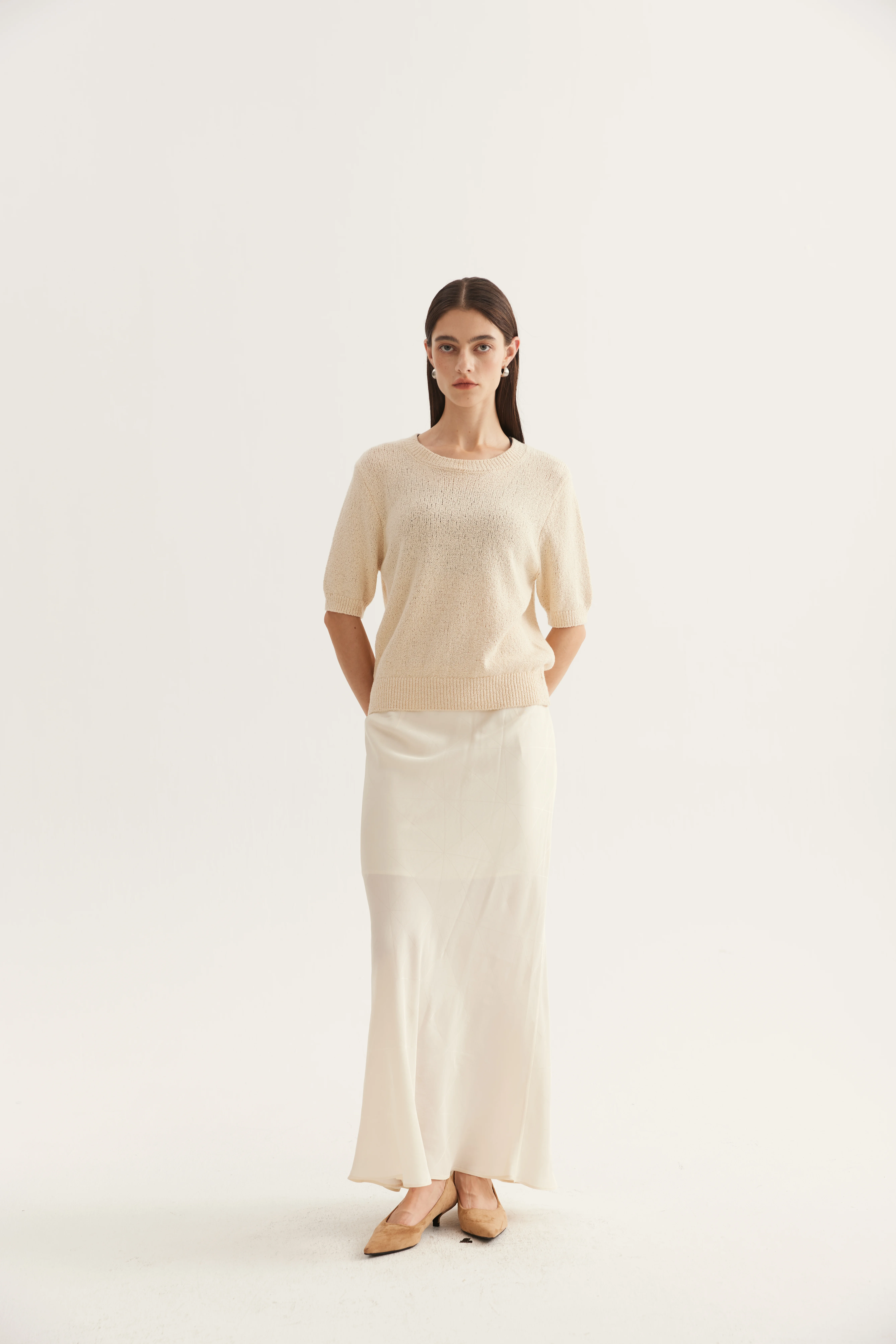 Cotton Cashmere Silk Short-Sleeve Knit Top reference view 7
