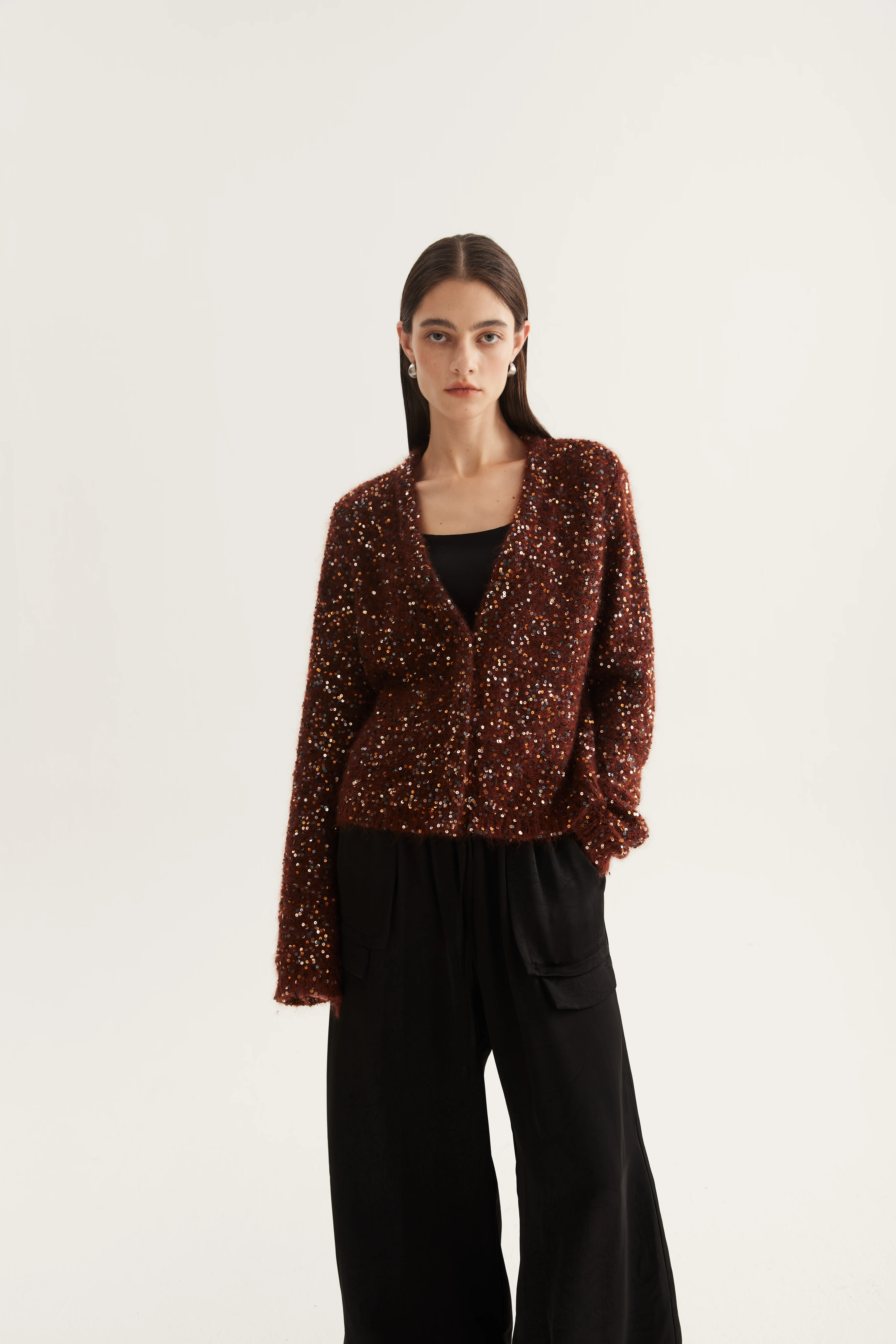 Mohair-Blend Sequined Cardigan reference view 3