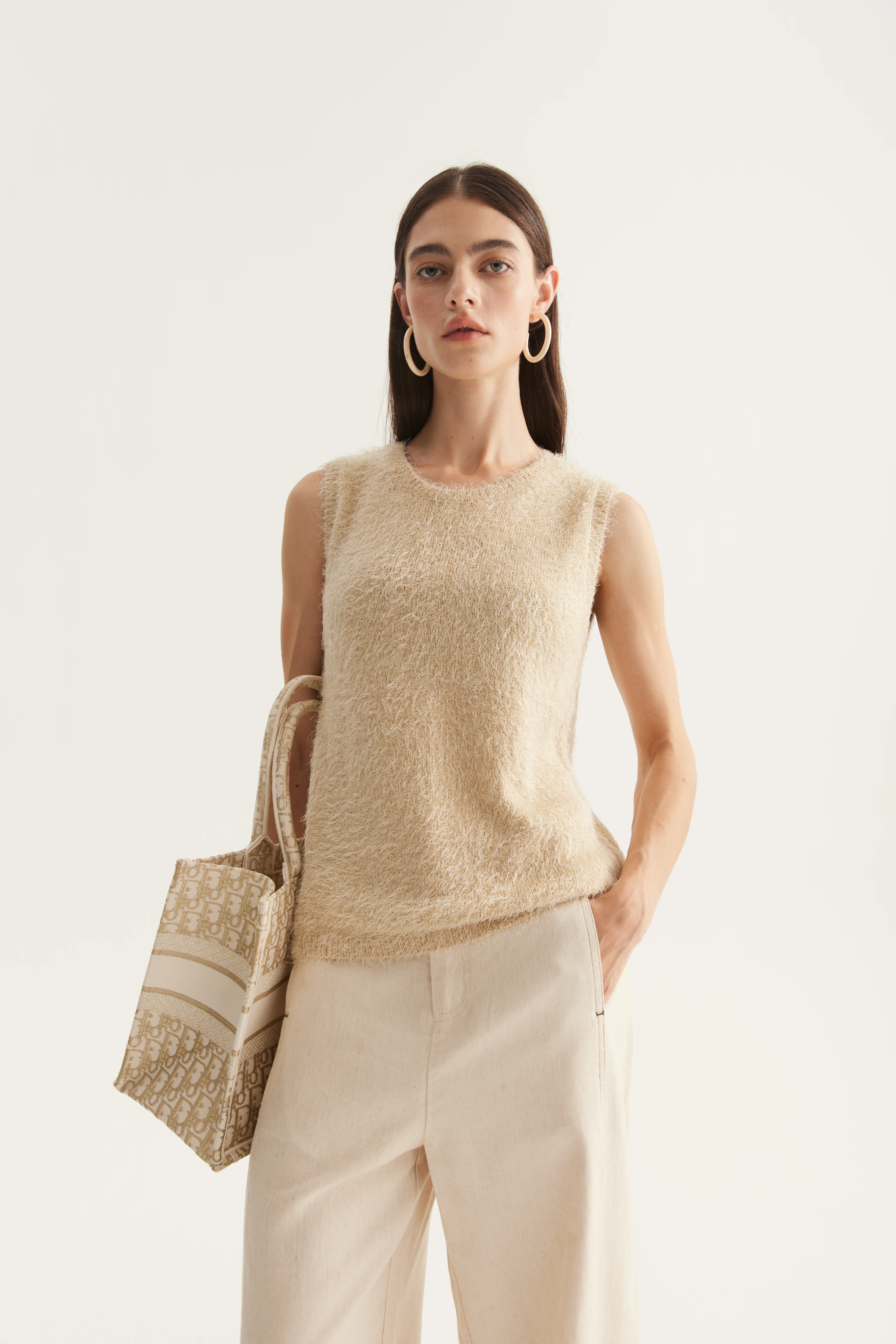 Raised-Surface Cashmere Silk Sweater Vest reference view 7